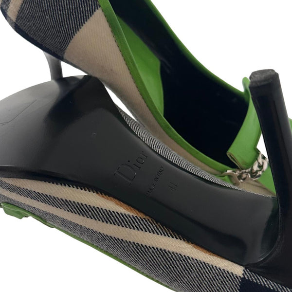 Dior Green Plaid Logo Heels