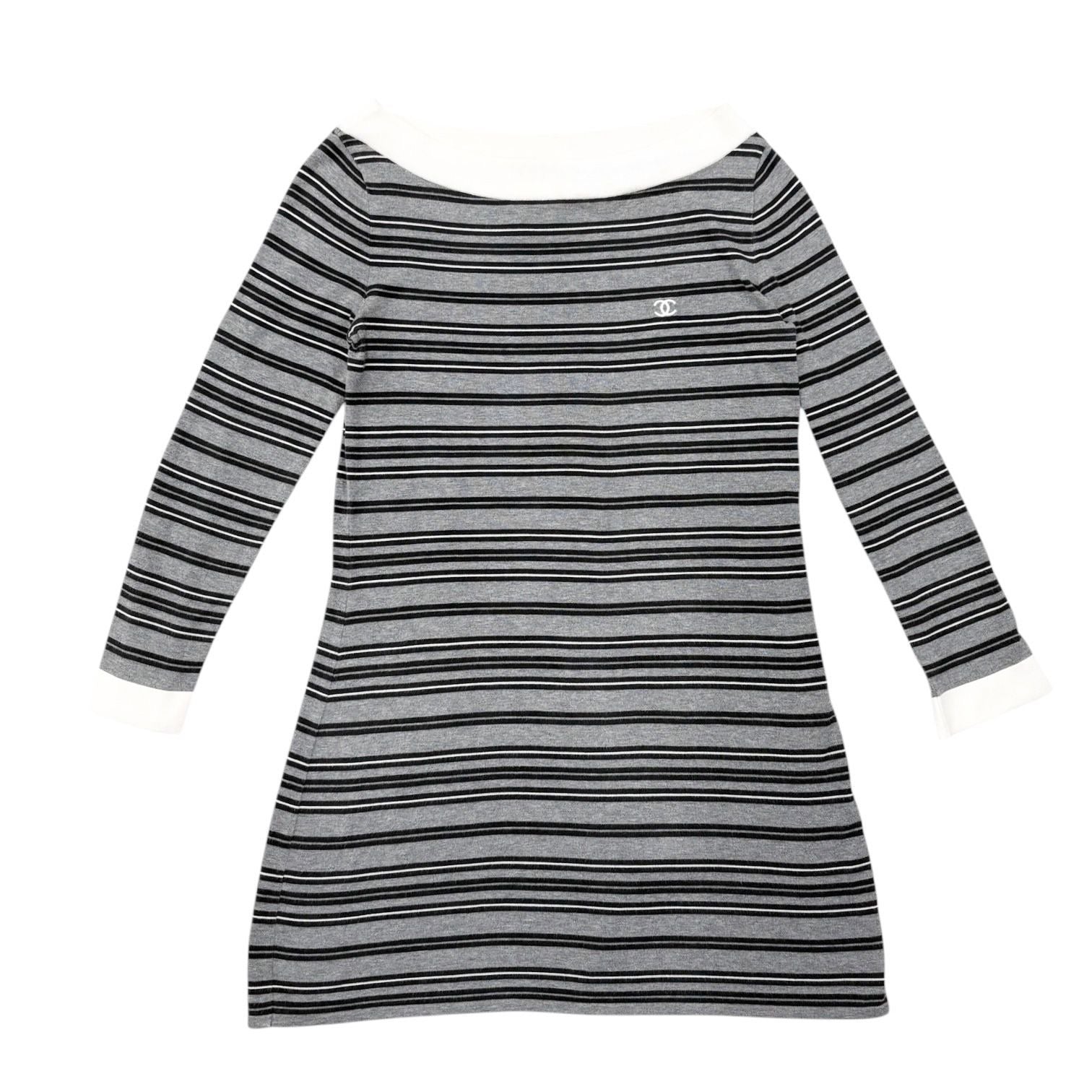 chanel grey dress Striped Off The Shoulder Haute couture