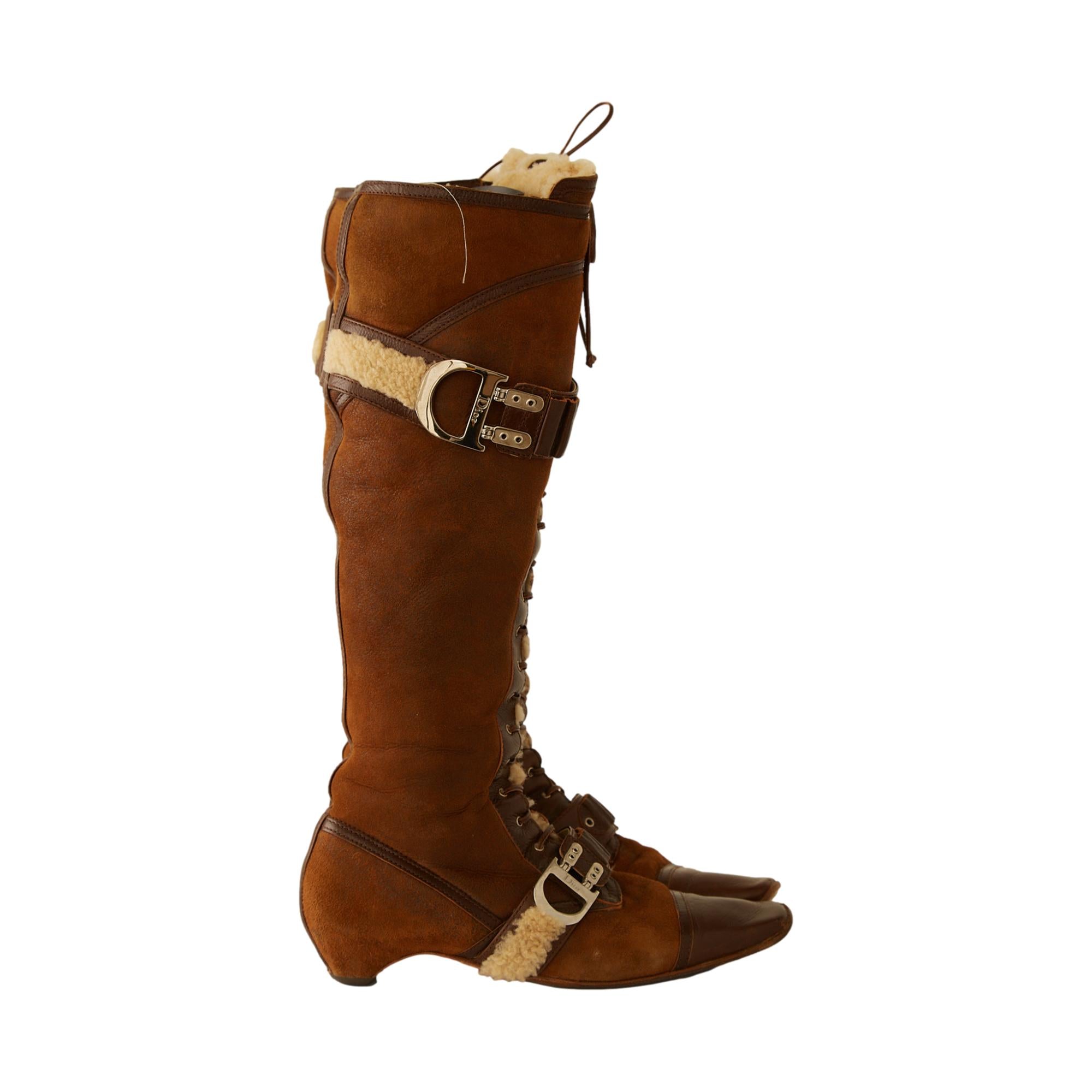 Dior Brown Suede + Sherpa Lace-Up Boots – Treasures of NYC