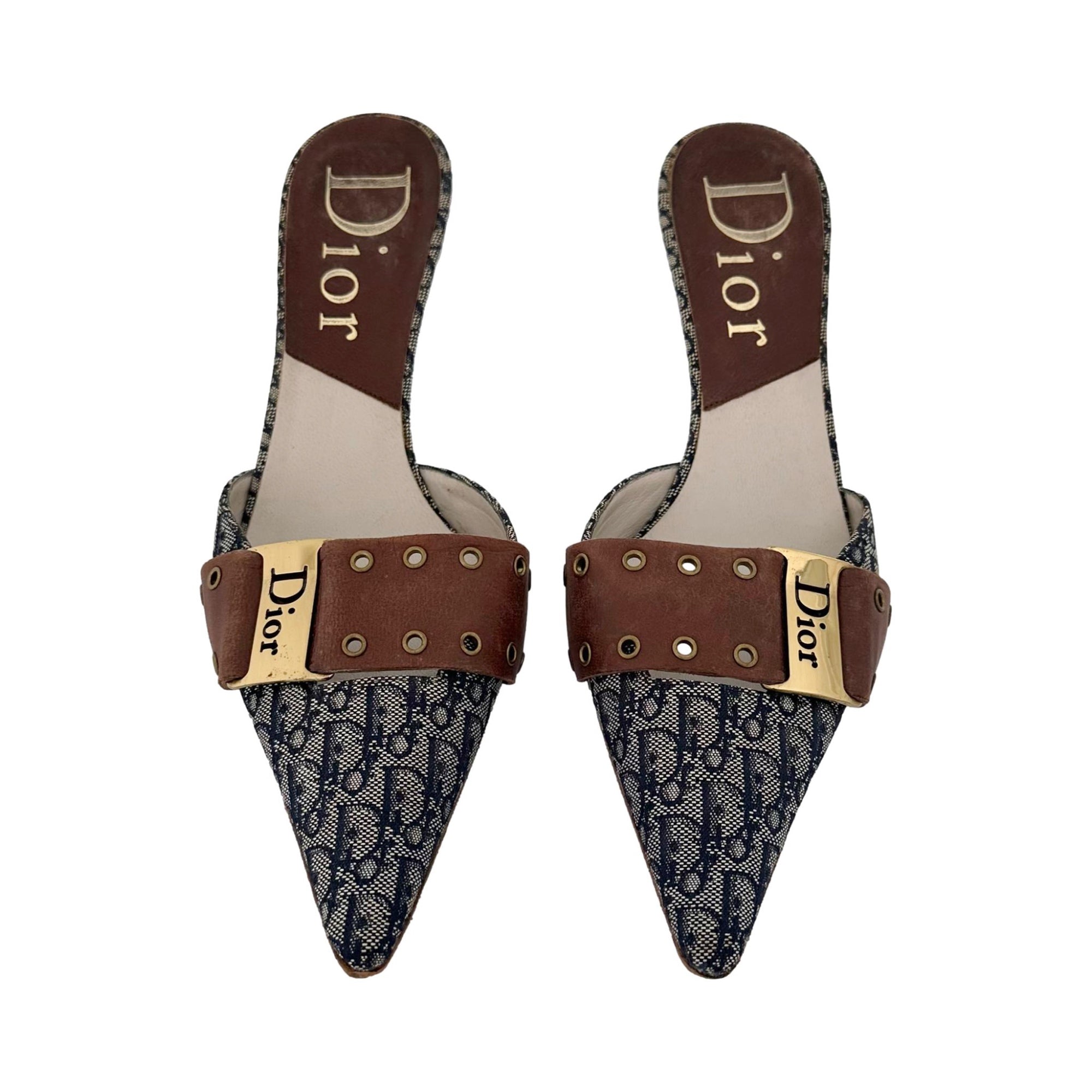 Dior Brown Slip On Logo Heels