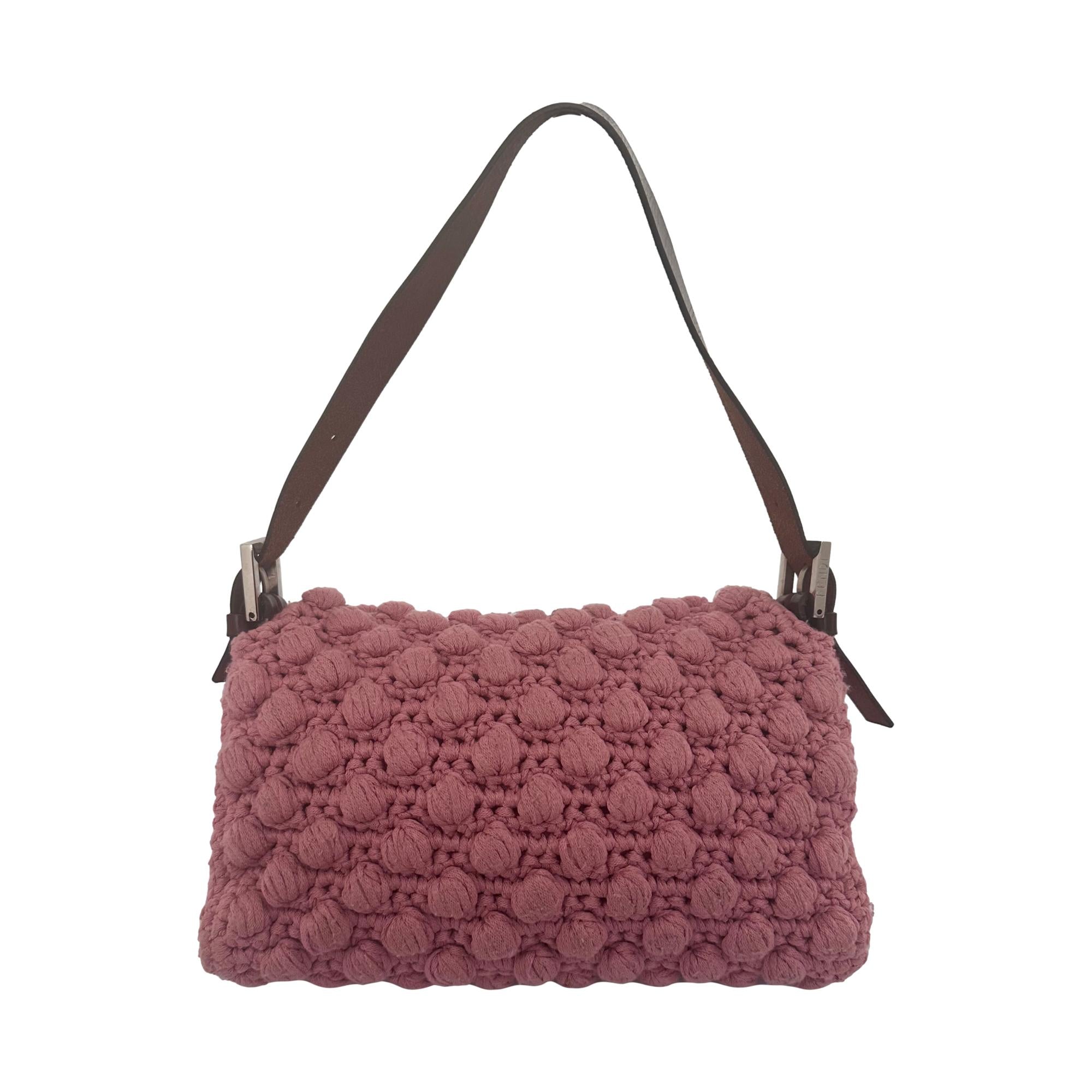 Fendi Pink Crocheted Baguette Bag