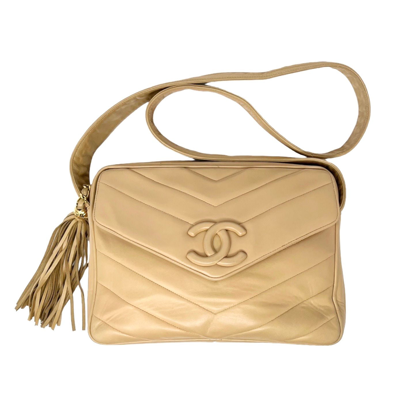 Chanel beige chevron leather cross body camera handbag 1980s