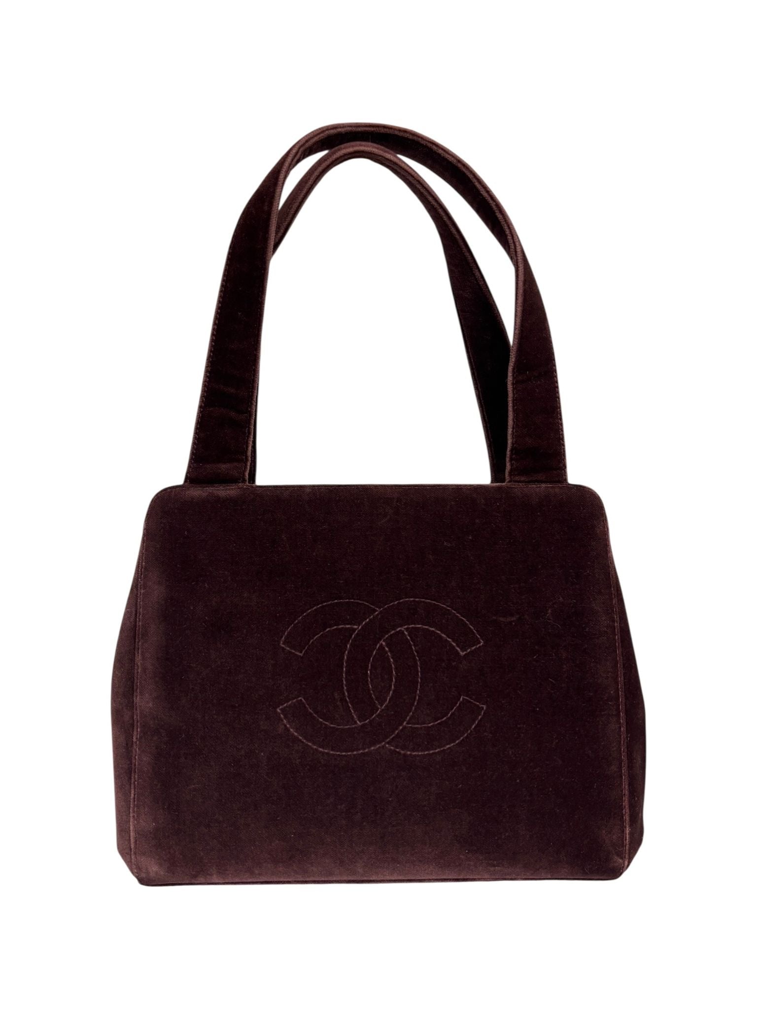chanel mini velvet backpack Chanel Brown Velvet Mini Top Handle Bag