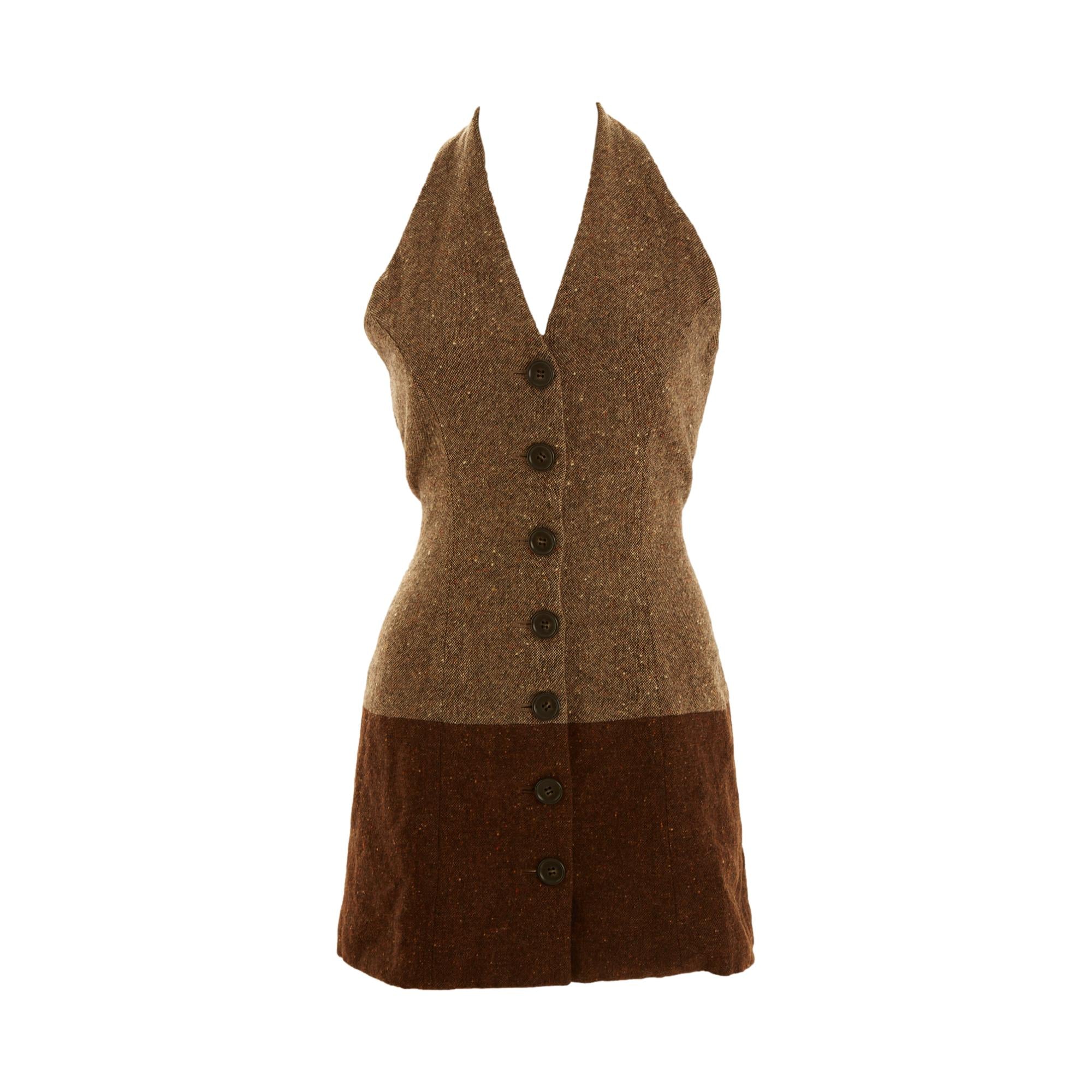 Dolce & Gabbana Brown Tweed Halter Dress Dolce & Gabbana Brown Tweed Halter Dress