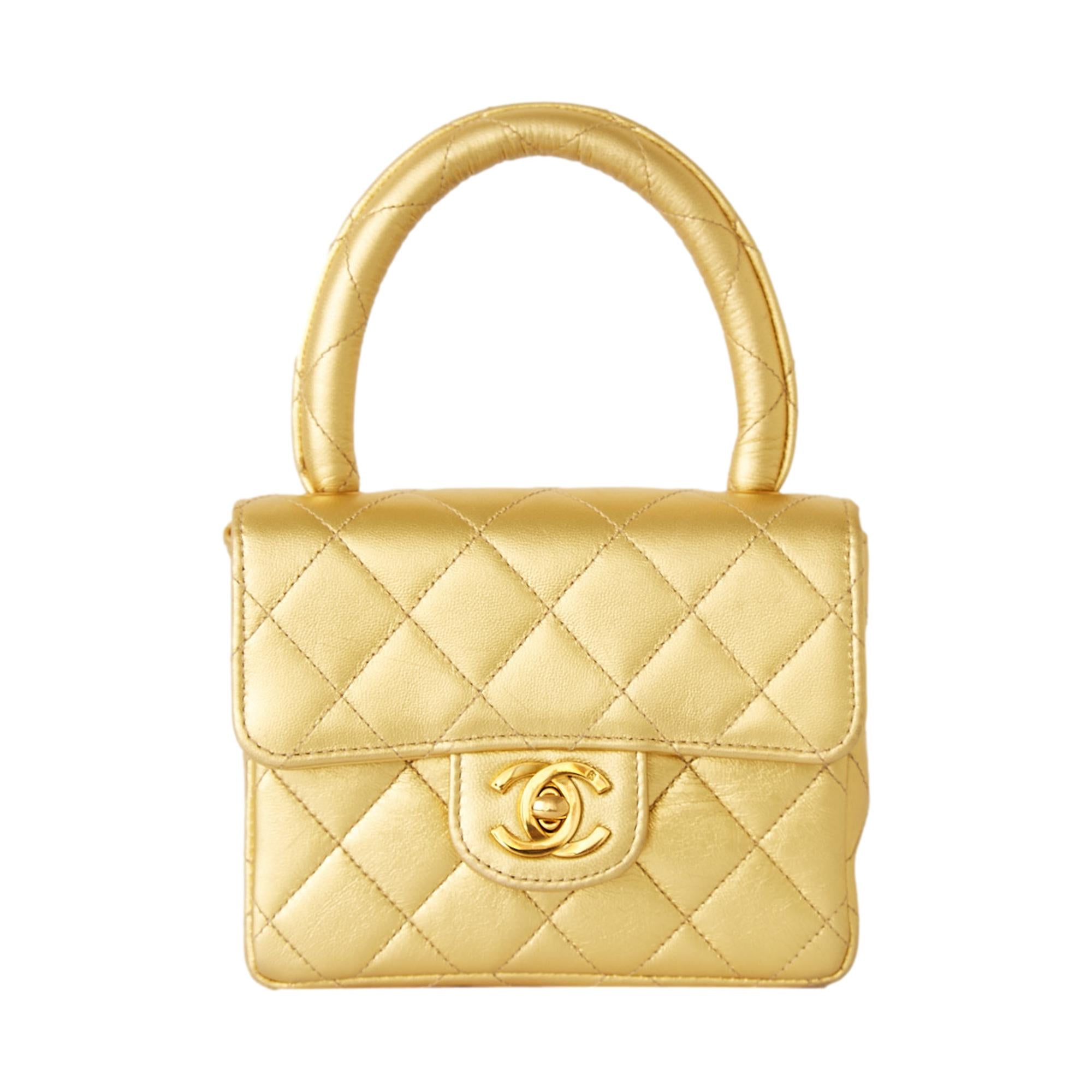 CHANEL ノベルティ バッグ ゴールド Chanel Gold Mini Quilted Top Handle Bag – Treasures of NYC