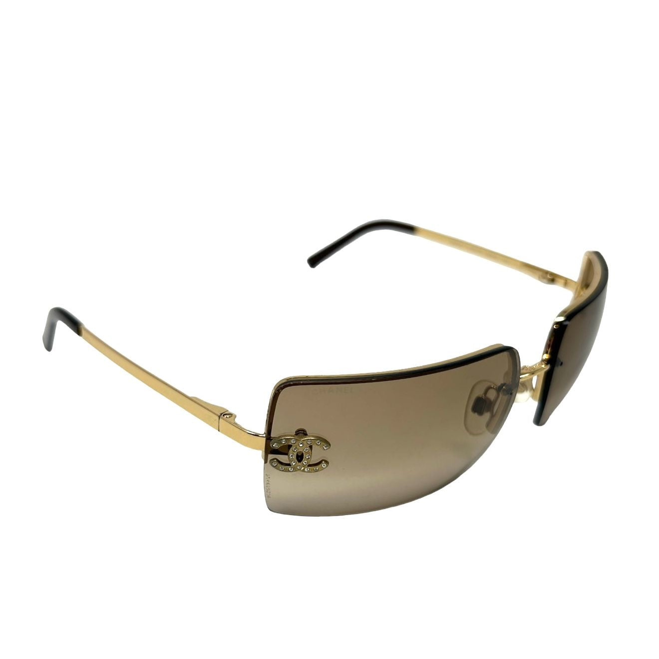 小物 CHANEL CC Rhinestone Sunglasses Brown Chanel Brown Rhinestone Sunglasses – Treasures of NYC