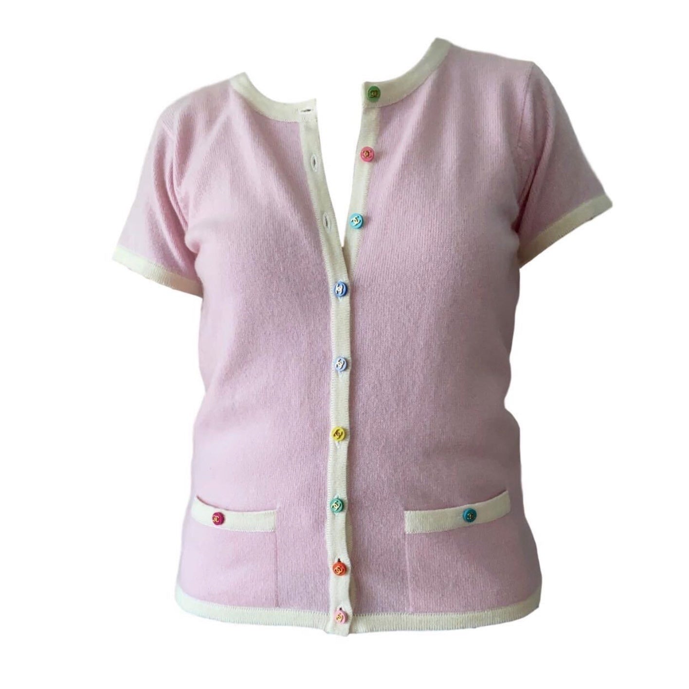 Chanel Pink Multicolor Button Sweater Set