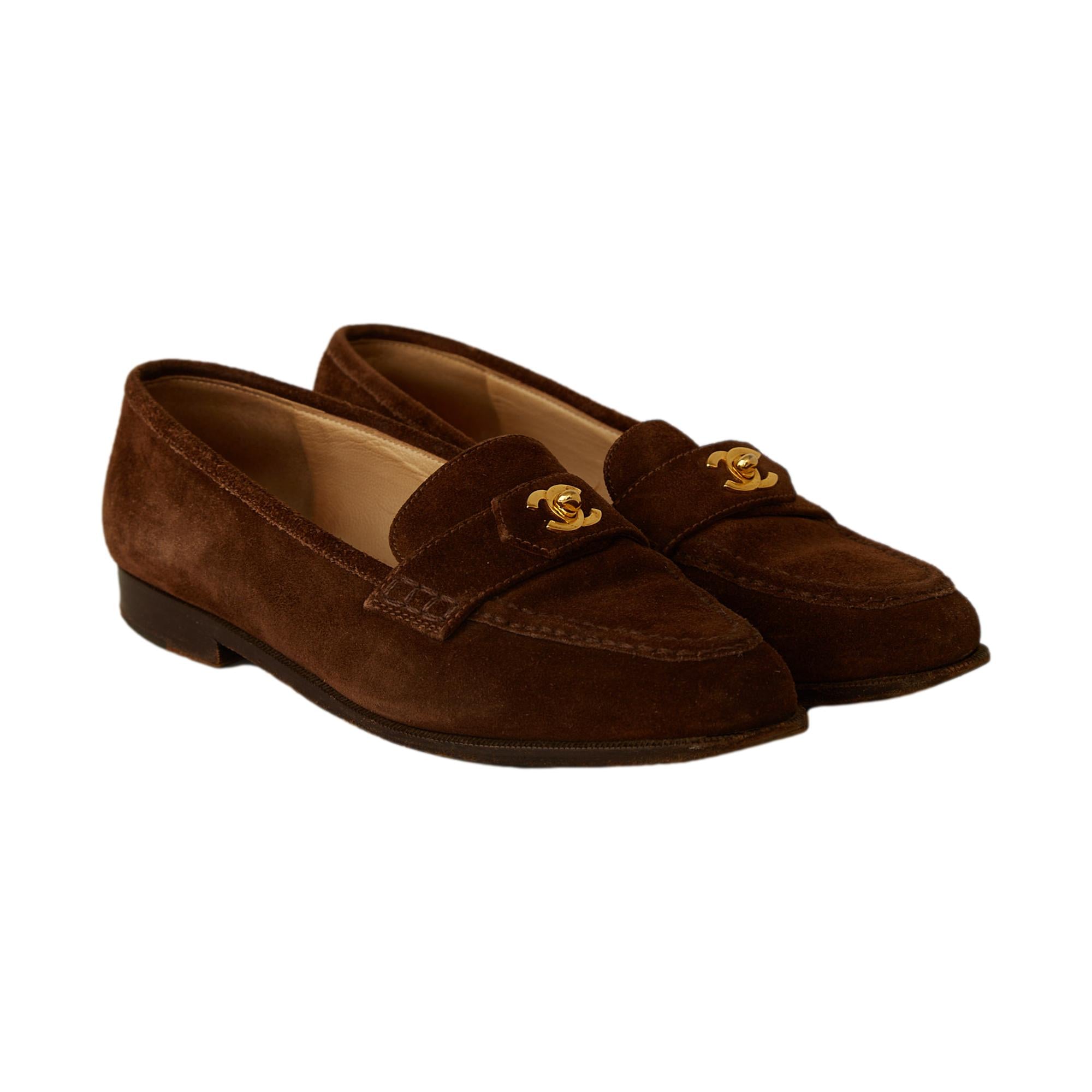 Chanel Brown Suede Turnlock Loafers – Treasures of NYC