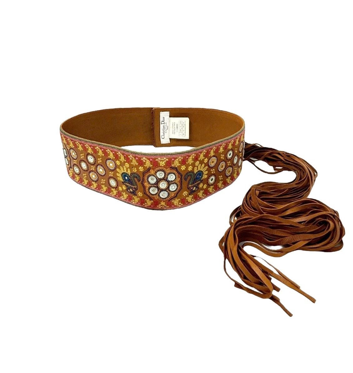 Dior Brown Leather Embroidered Belt – Treasures of NYC display picture 1