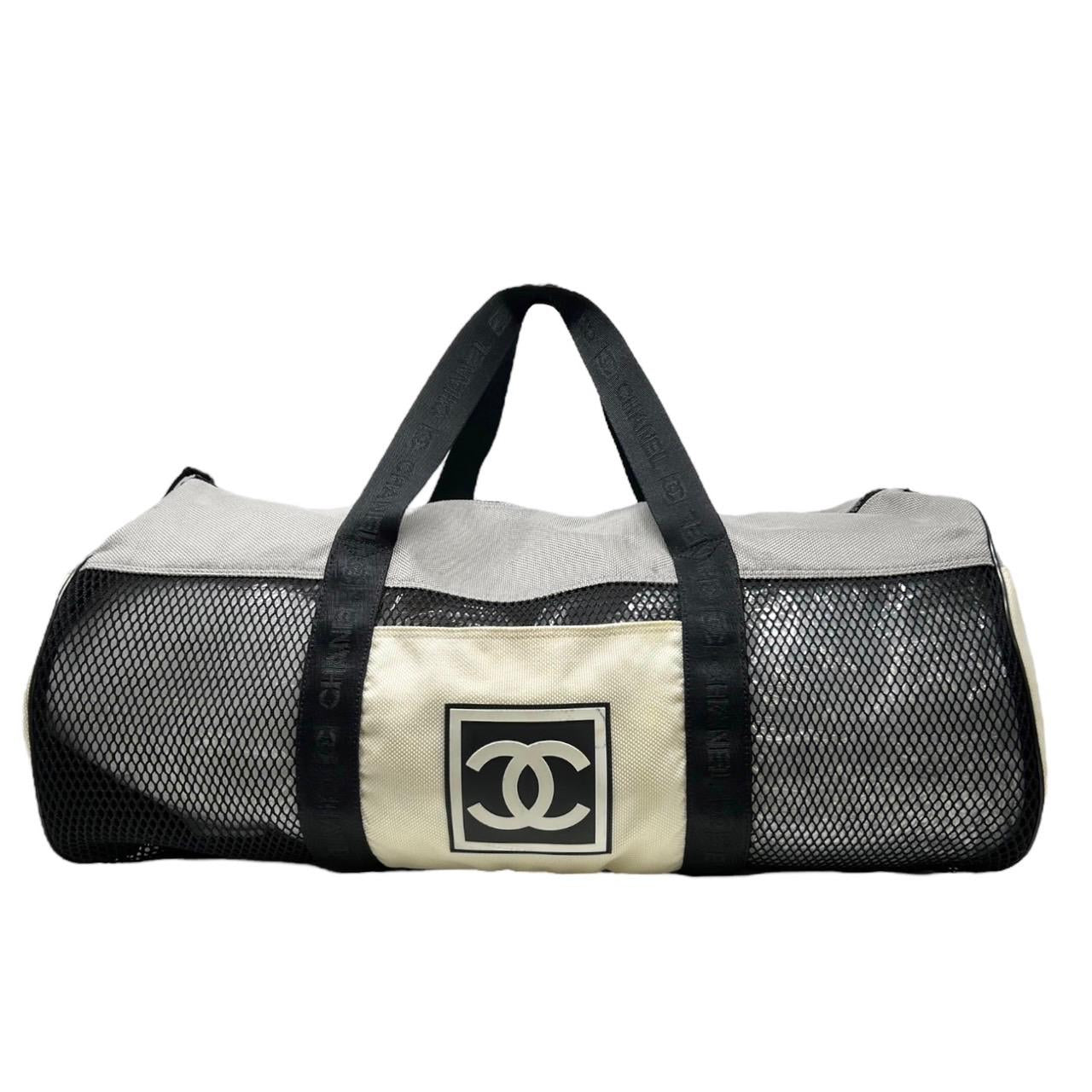 chanel travel ligne duffel bag Chanel White Logo Duffle Bag – Treasures of NYC