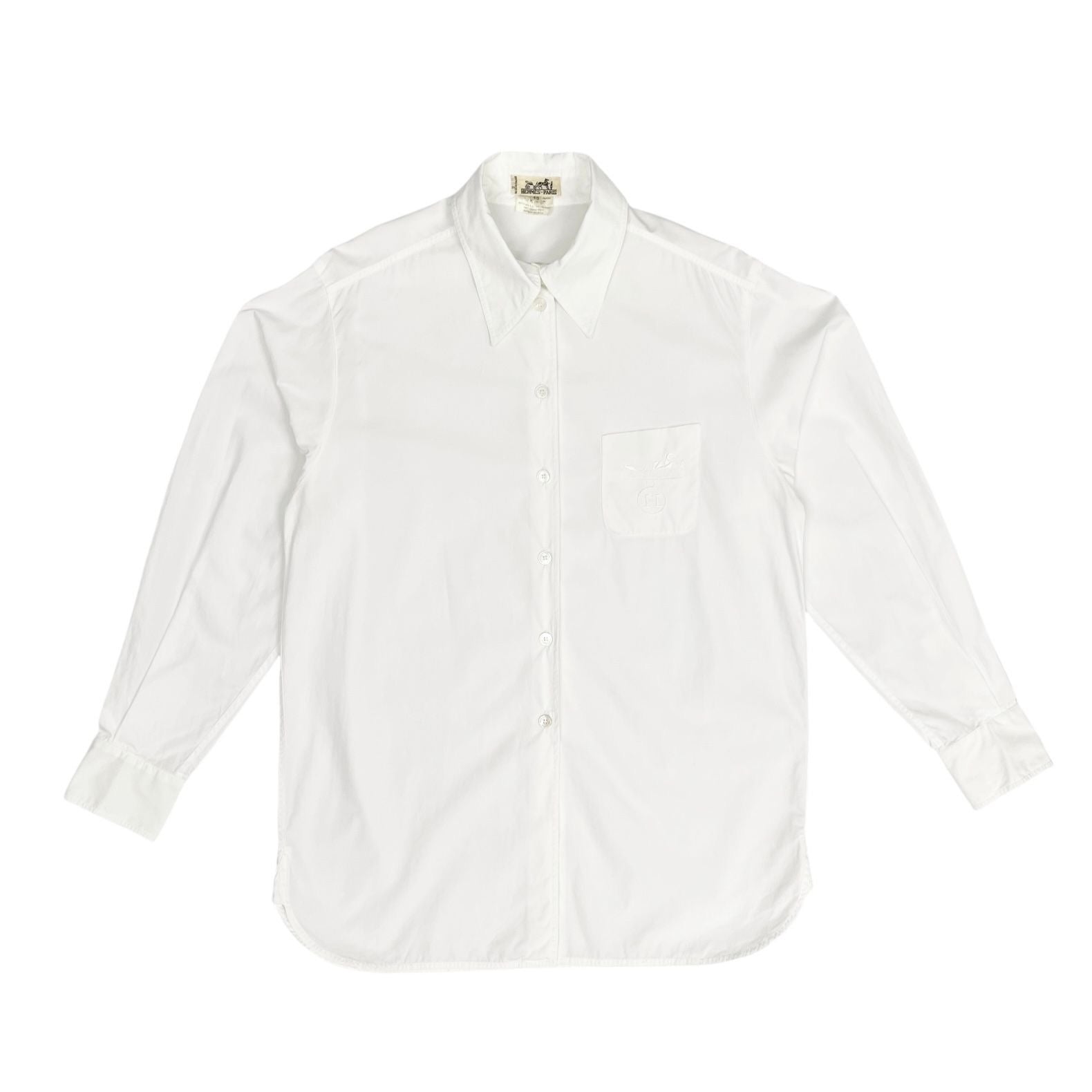 hermes dress shirt Hermes White Logo Button Down Top – Treasures of NYC