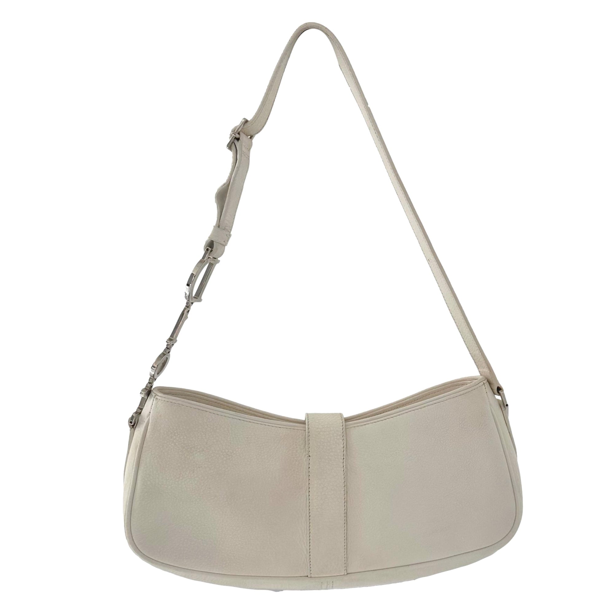 Dior White Leather Logo Shoulder Bag