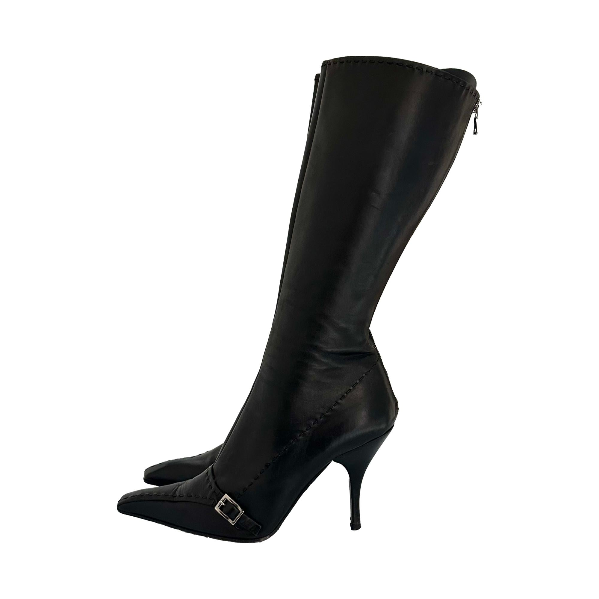 Prada Black Leather Buckle Knee High Boots – Treasures of NYC