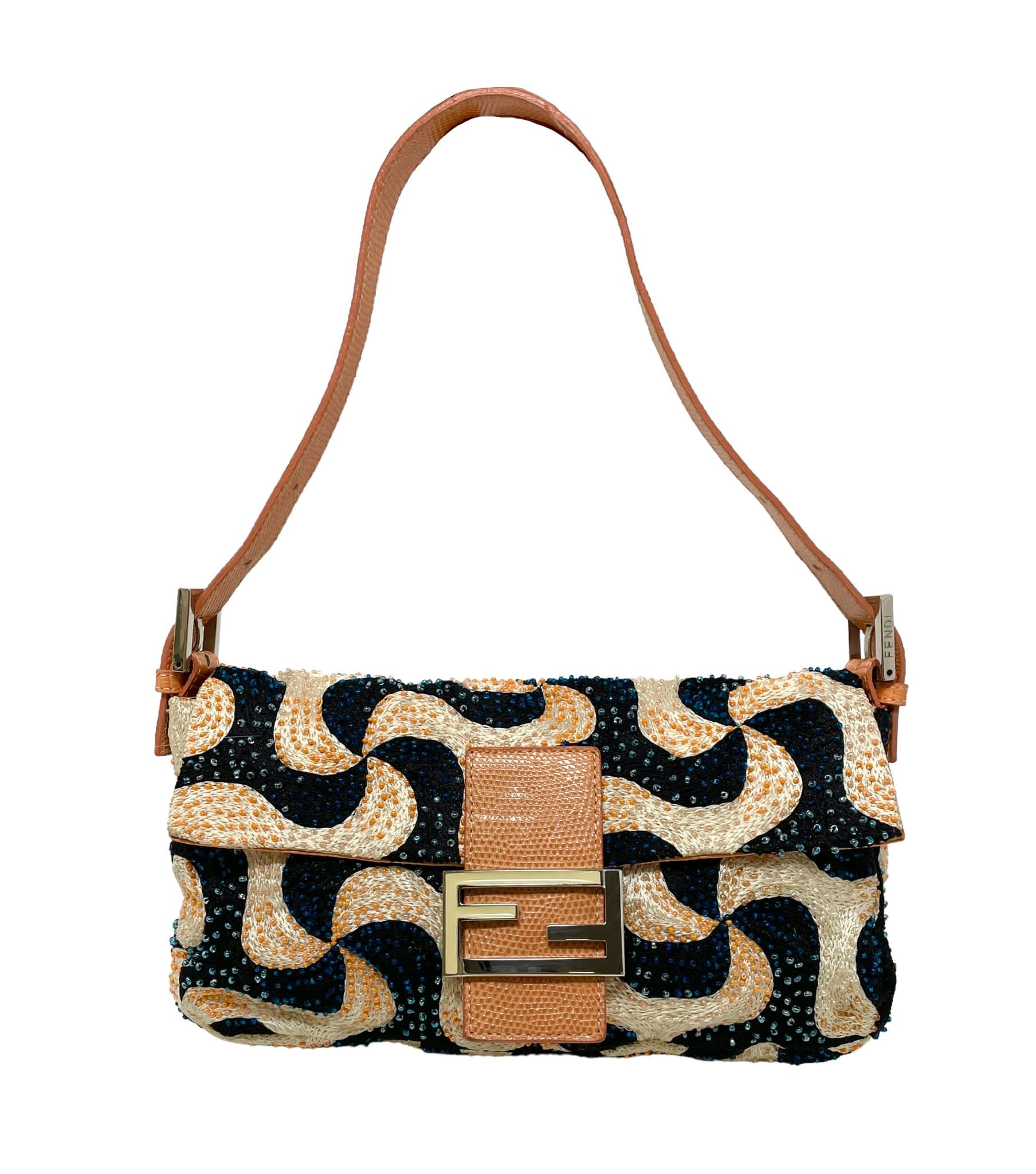 Fendi Orange Beaded Wave Print Mini Bag