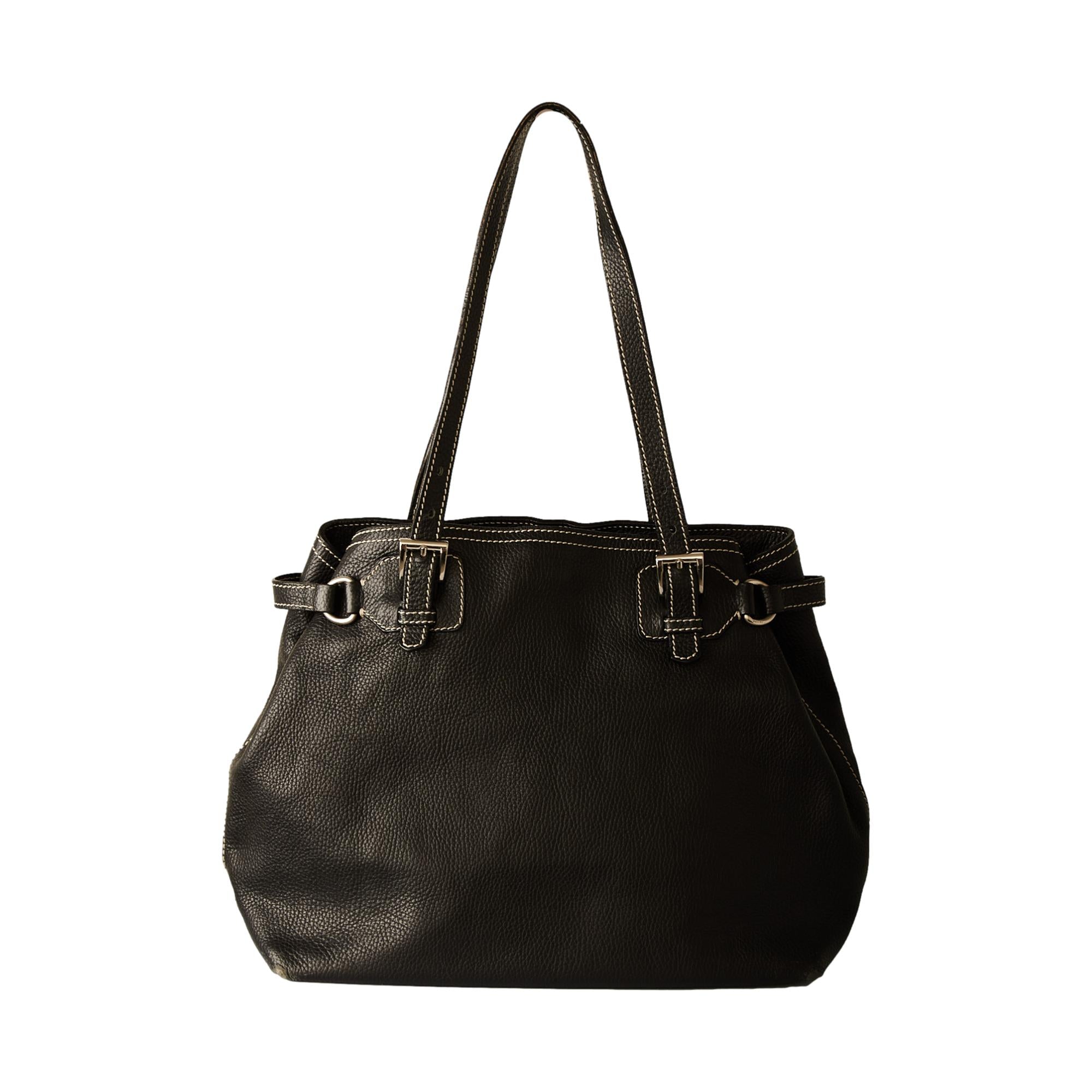 Prada Black Leather Saddle Stitch Logo Bag – Treasures of NYC