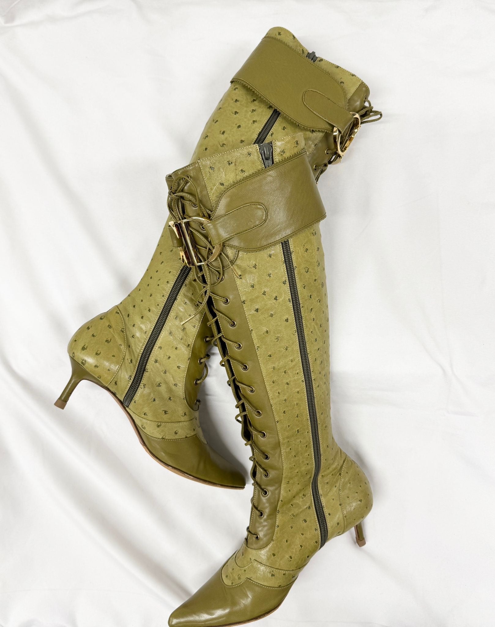 Dior Green 'CD' Logo Ostrich Boots – Treasures of NYC