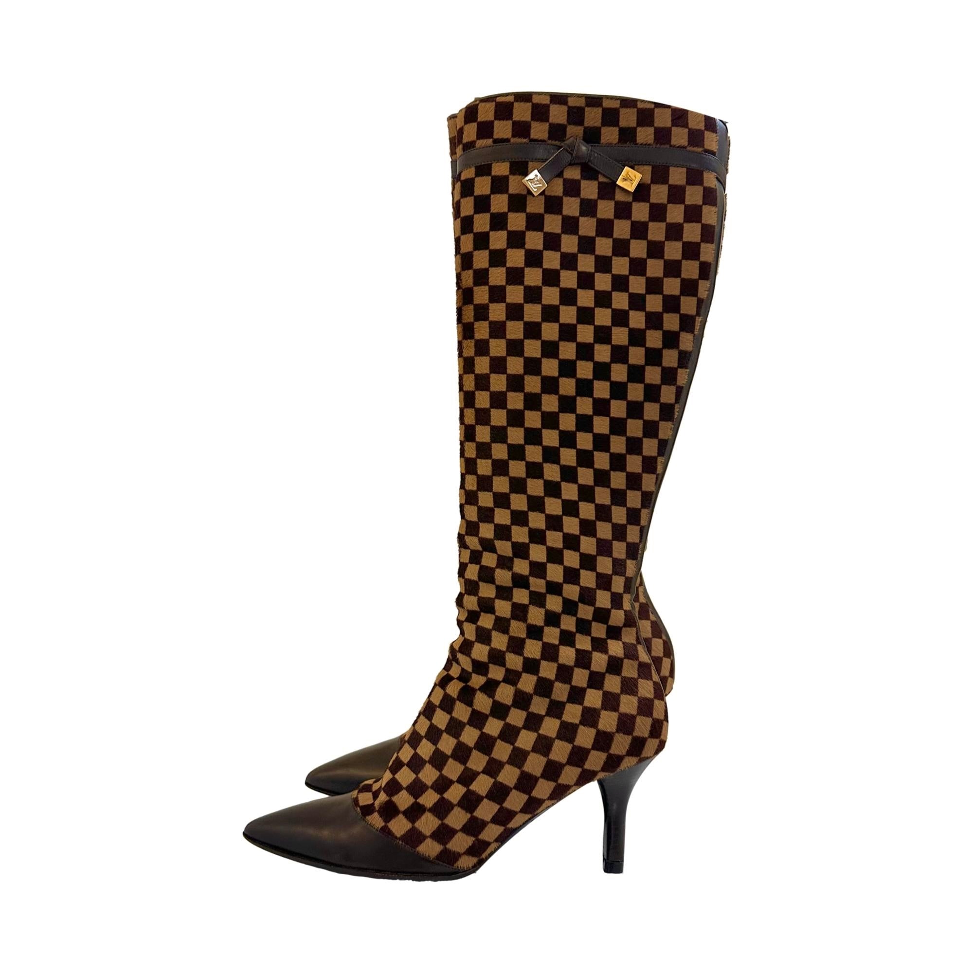 Louis Vuitton Damier Calf Hair Knee High Boots – Treasures 