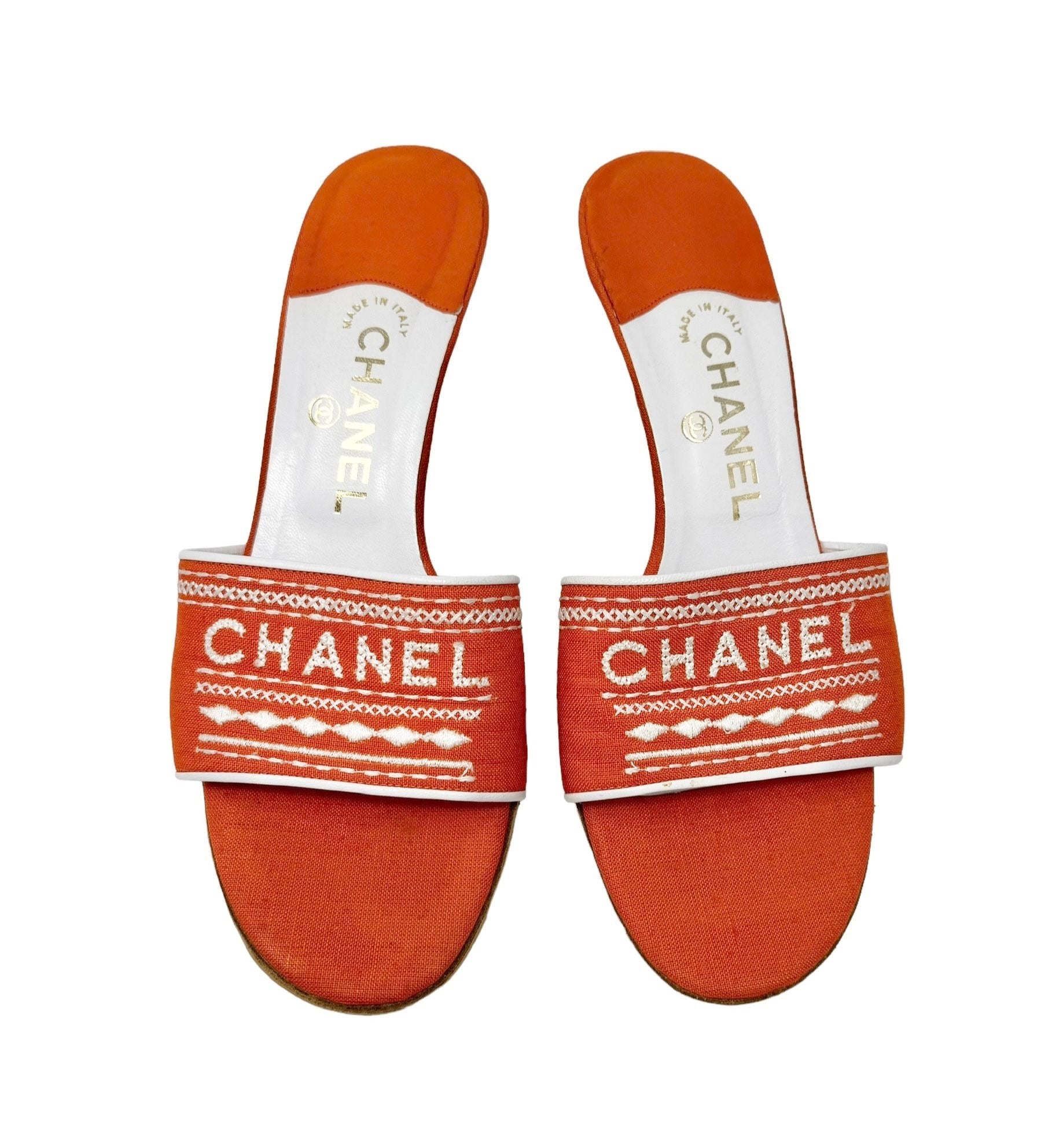 Chanel Orange Logo Kitten Heels