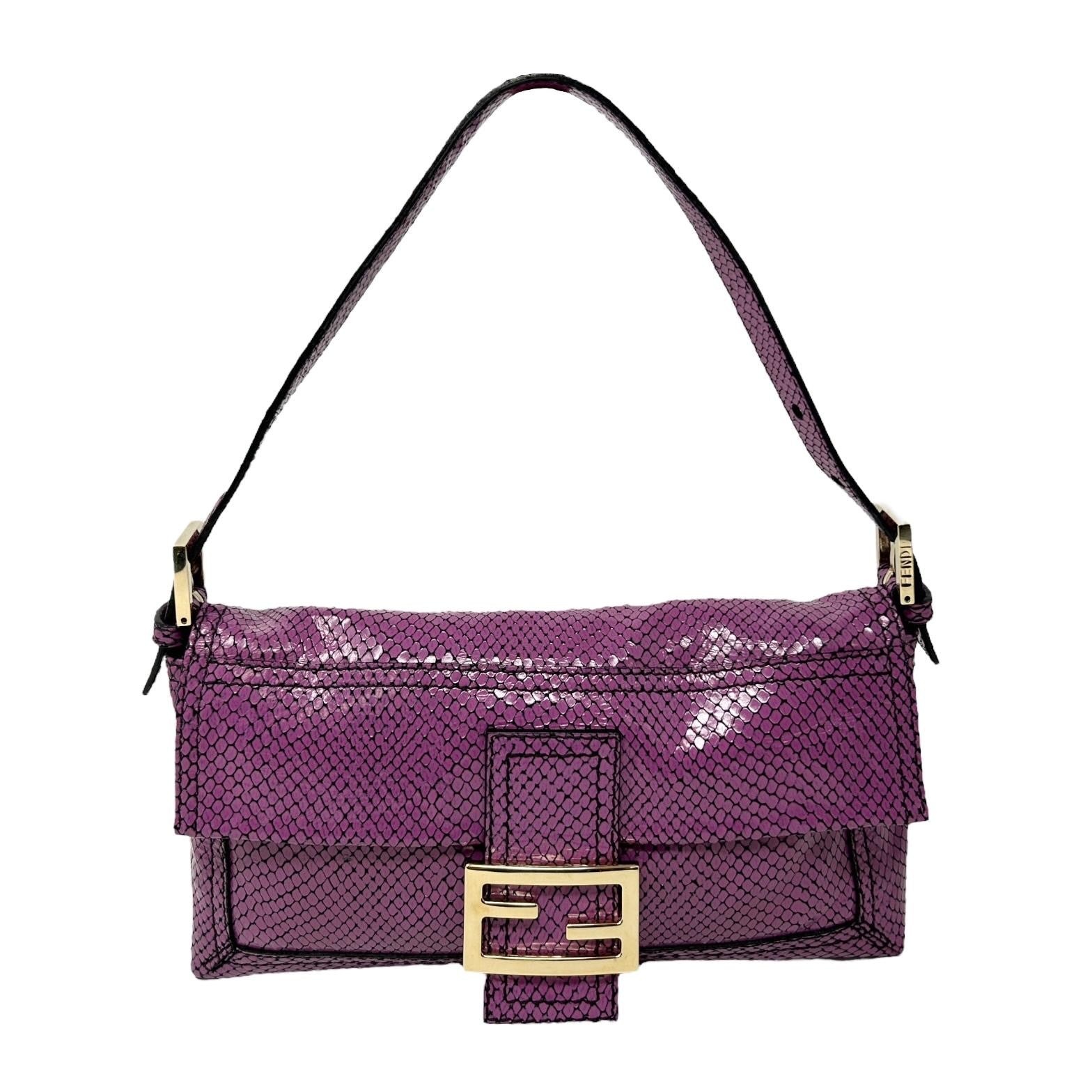 VINTAGE FENDI Unborn Calf leather Flap shoulder bag purple/フェンディ ハラコレザーフラップショルダーバッグ【2400014516555】 Fendi Purple Snakeskin Baguette – Treasures of NYC