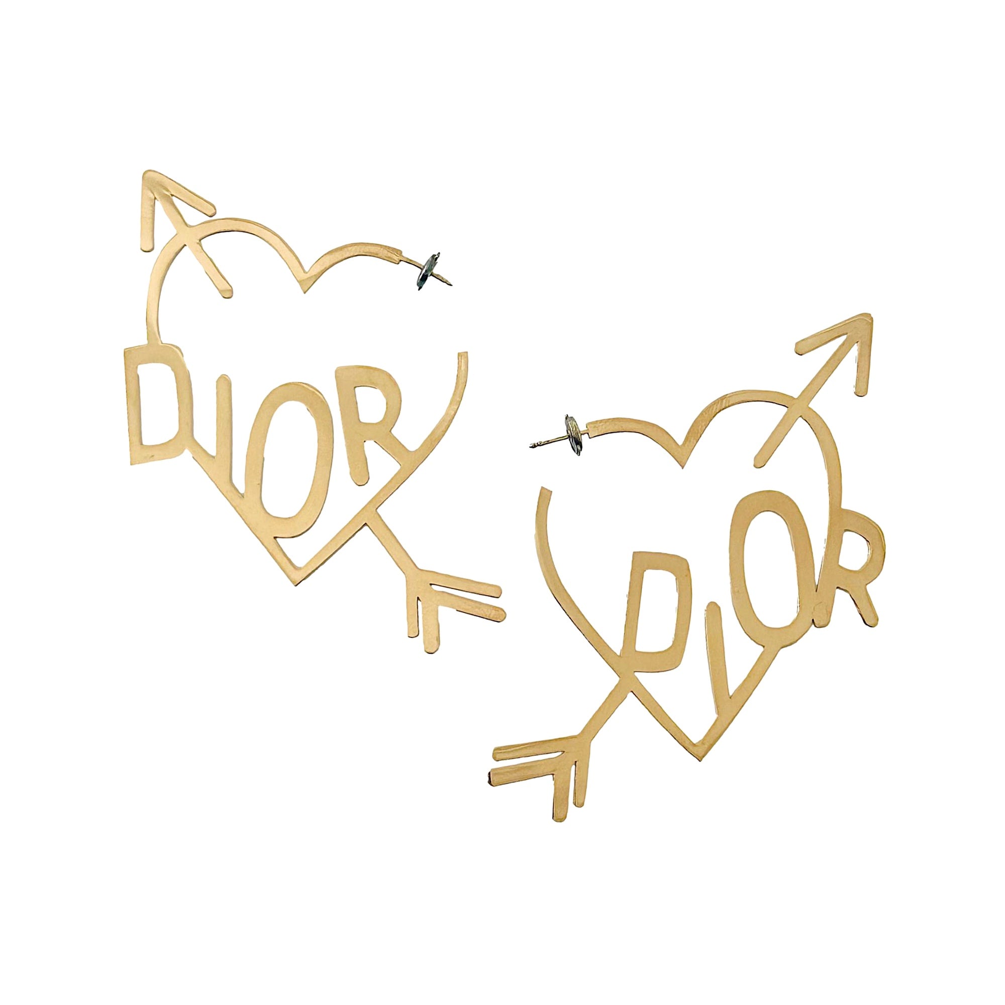 Dior Gold Heart Logo Hoop Earrings