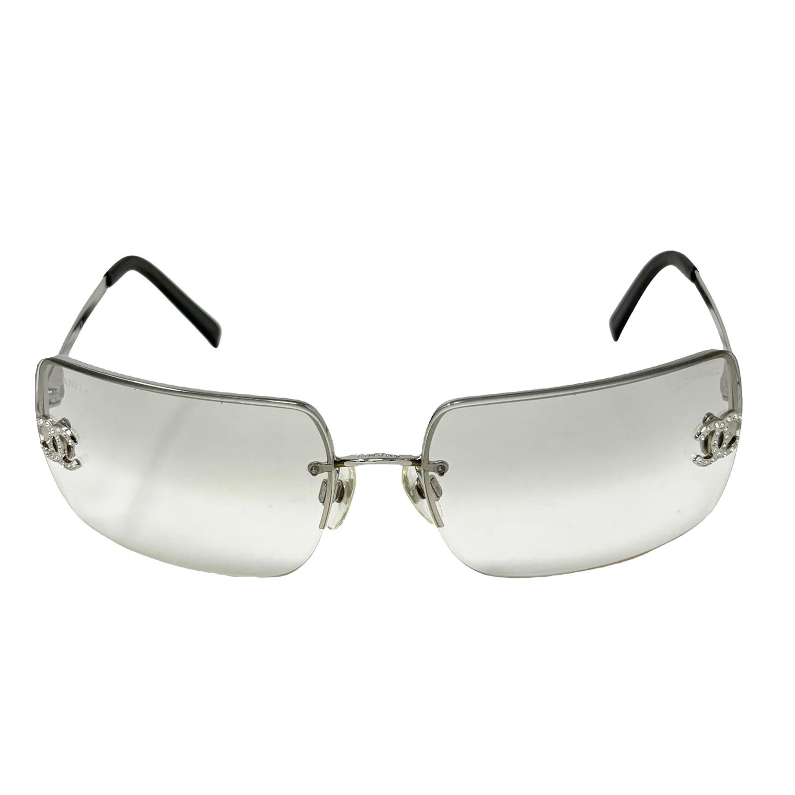 Chanel Clear Rhinestone Rimless Sunglasses – Treasures of NYC Chanel Clear Rhinestone Rimless Sunglasses – Treasures of NYC