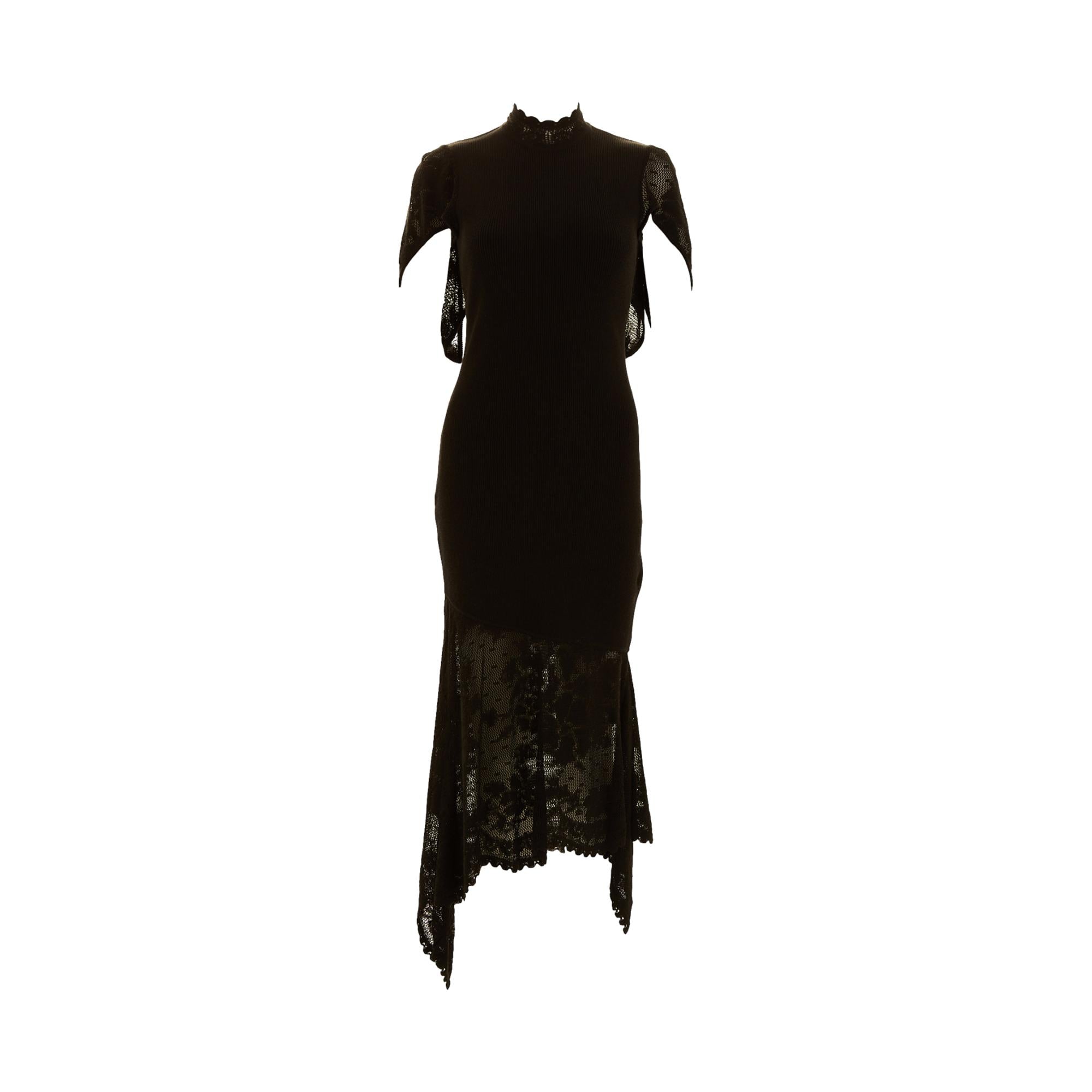 ribbed lace dress Saint Laurent Laced Slip Dress In Silk Jersey - Black - Women