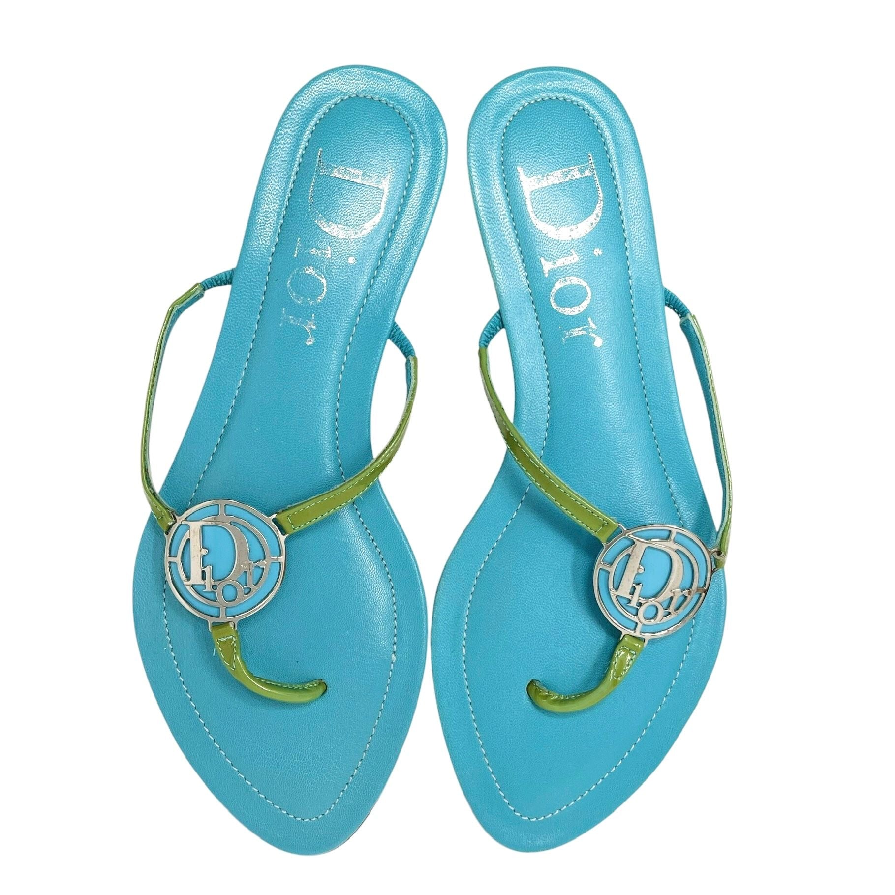 Dior x Stussy Logo Flip Flop Sandals Blue Green Boxed DIOR x Shawn Stussy Printed Flip Flops - Blue Sandals, Shoes  main image 4