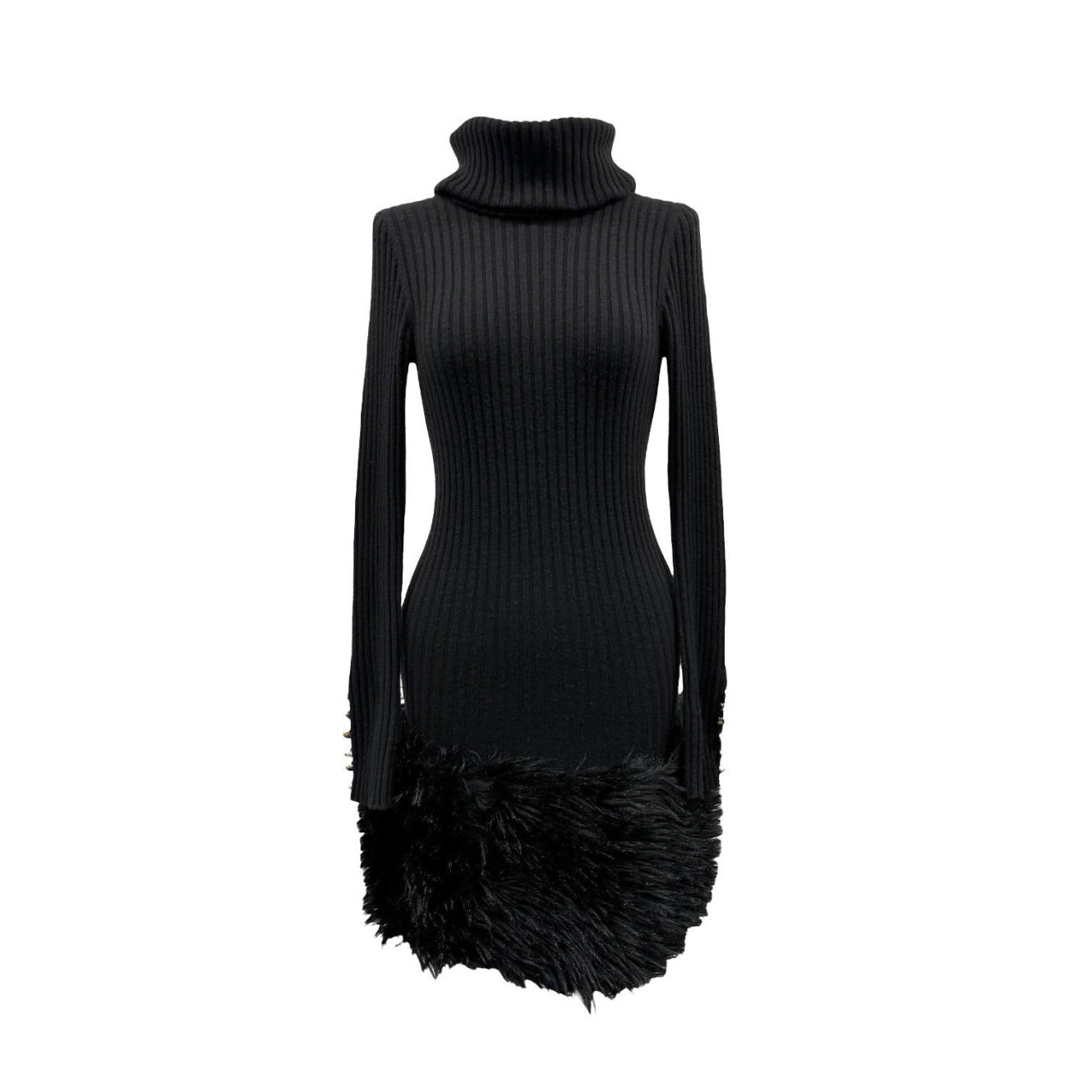 Chanel Black Ribbed 1994 Fur Logo Dress Treasures of NYC Chanel Black Ribbed 1994 Fur Logo Dress Treasures of NYC