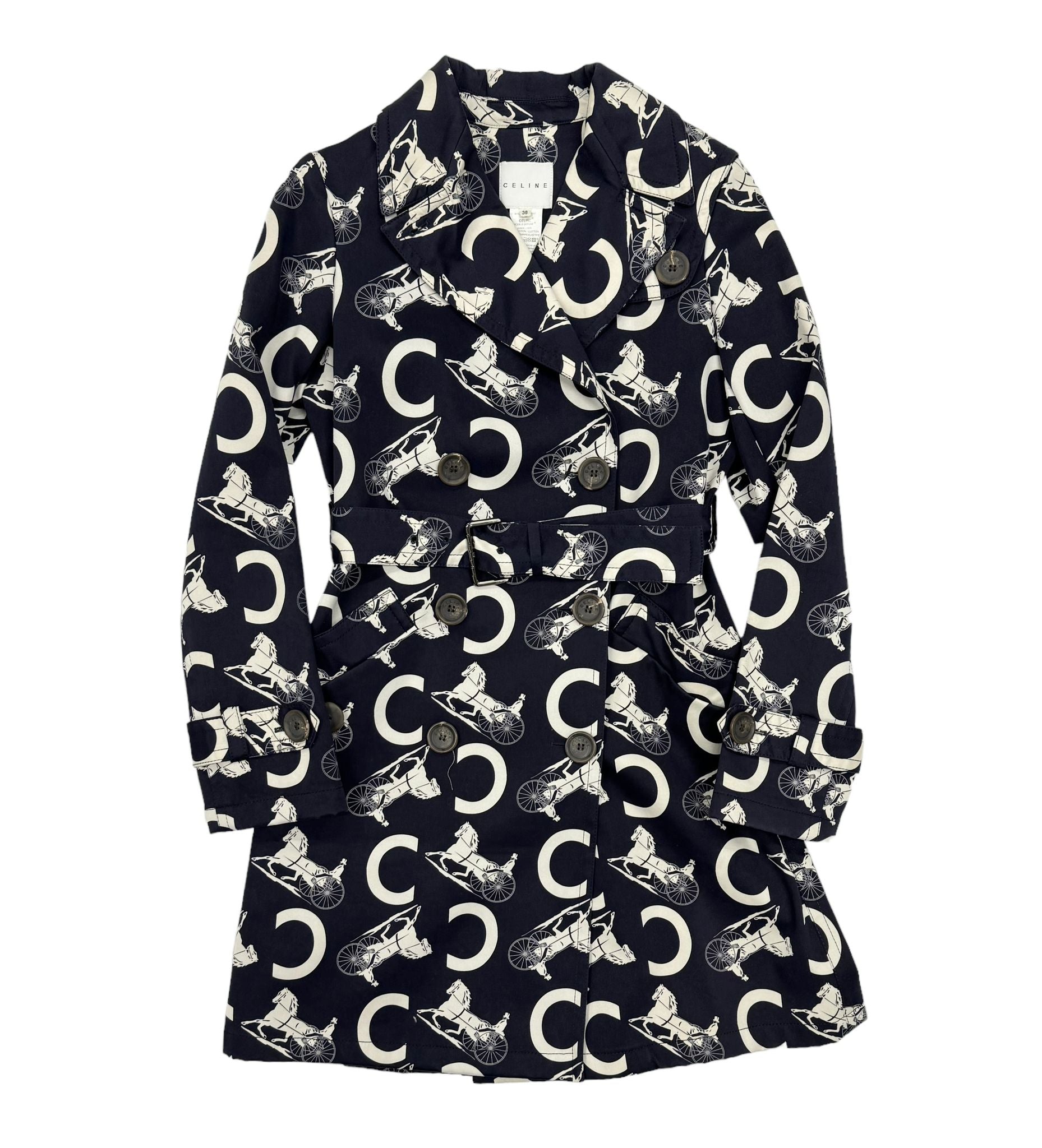 Celine Navy Belted Trench Coat  Treasures of NYC