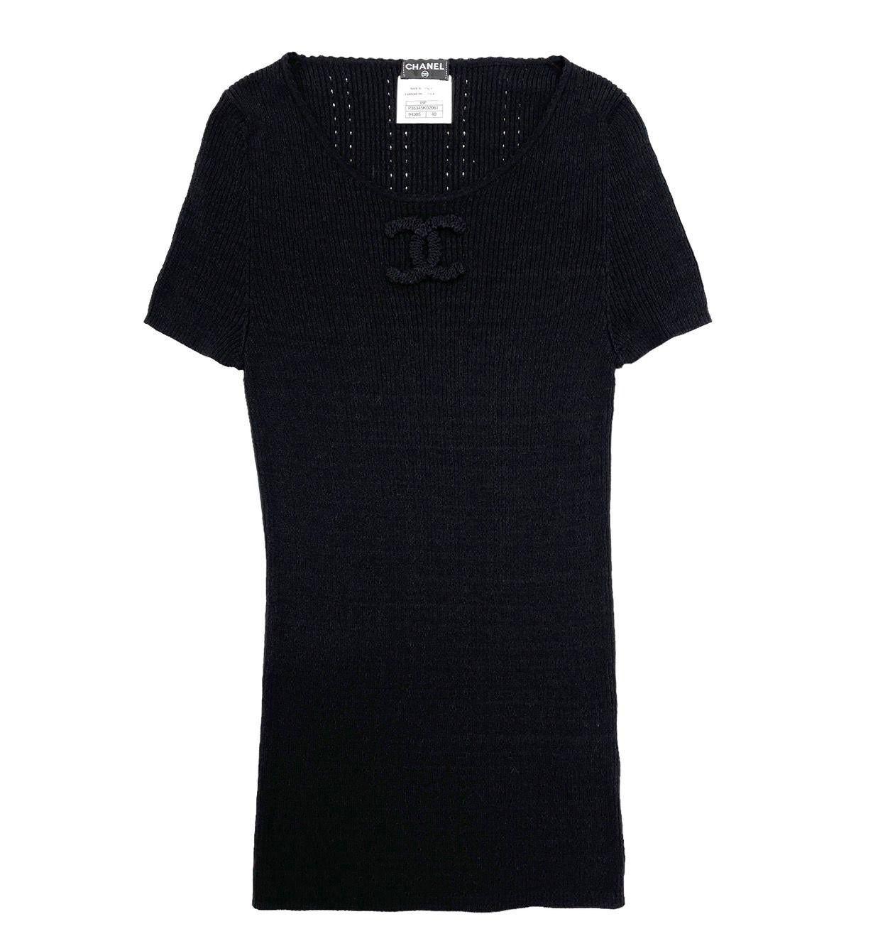 Chanel Black Ribbed Logo Short Sleeve Top – Treasures of NYC