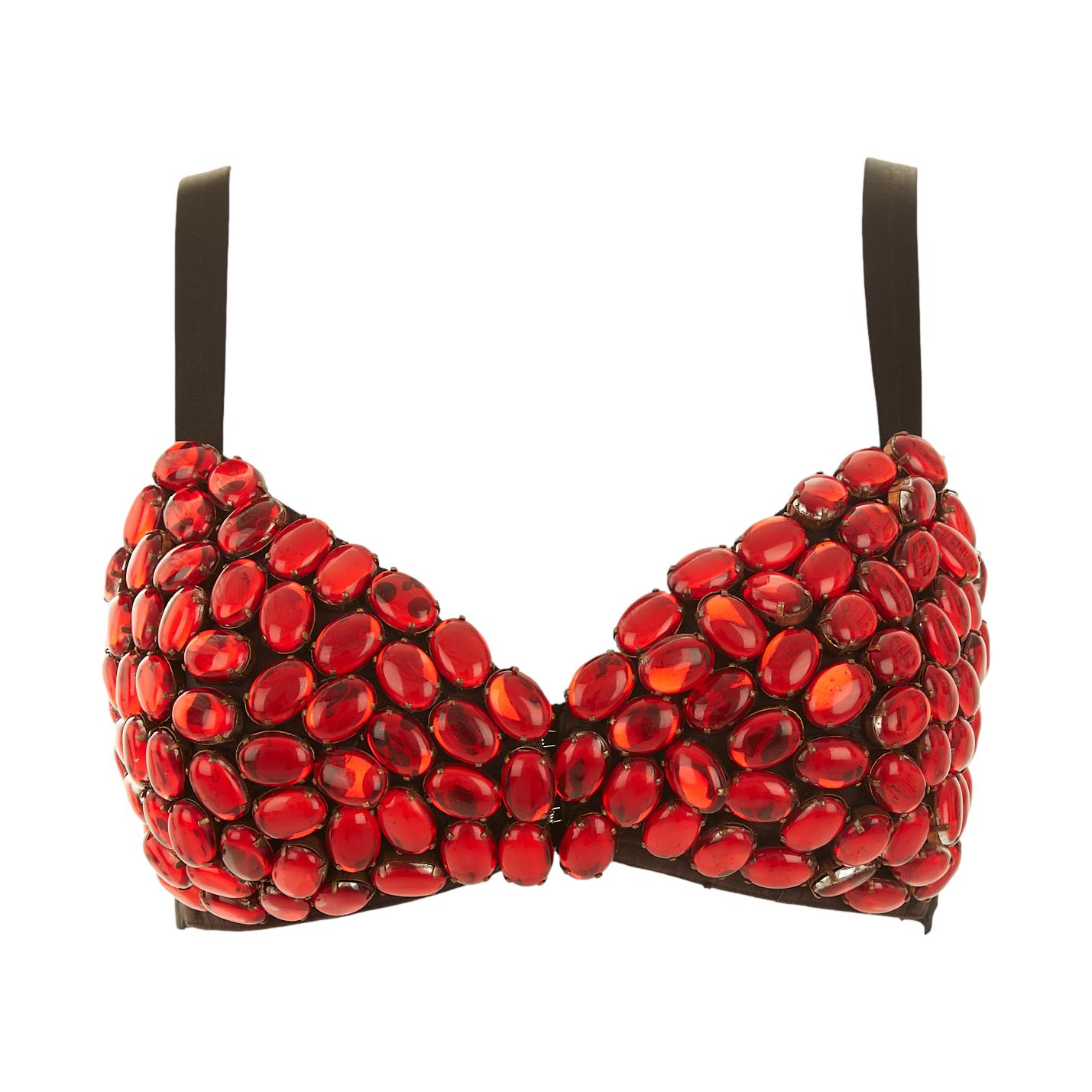 Dolce & Gabbana Unworn Crystal Embellished Beaded Red Bustier Bralette Crop  Top 
