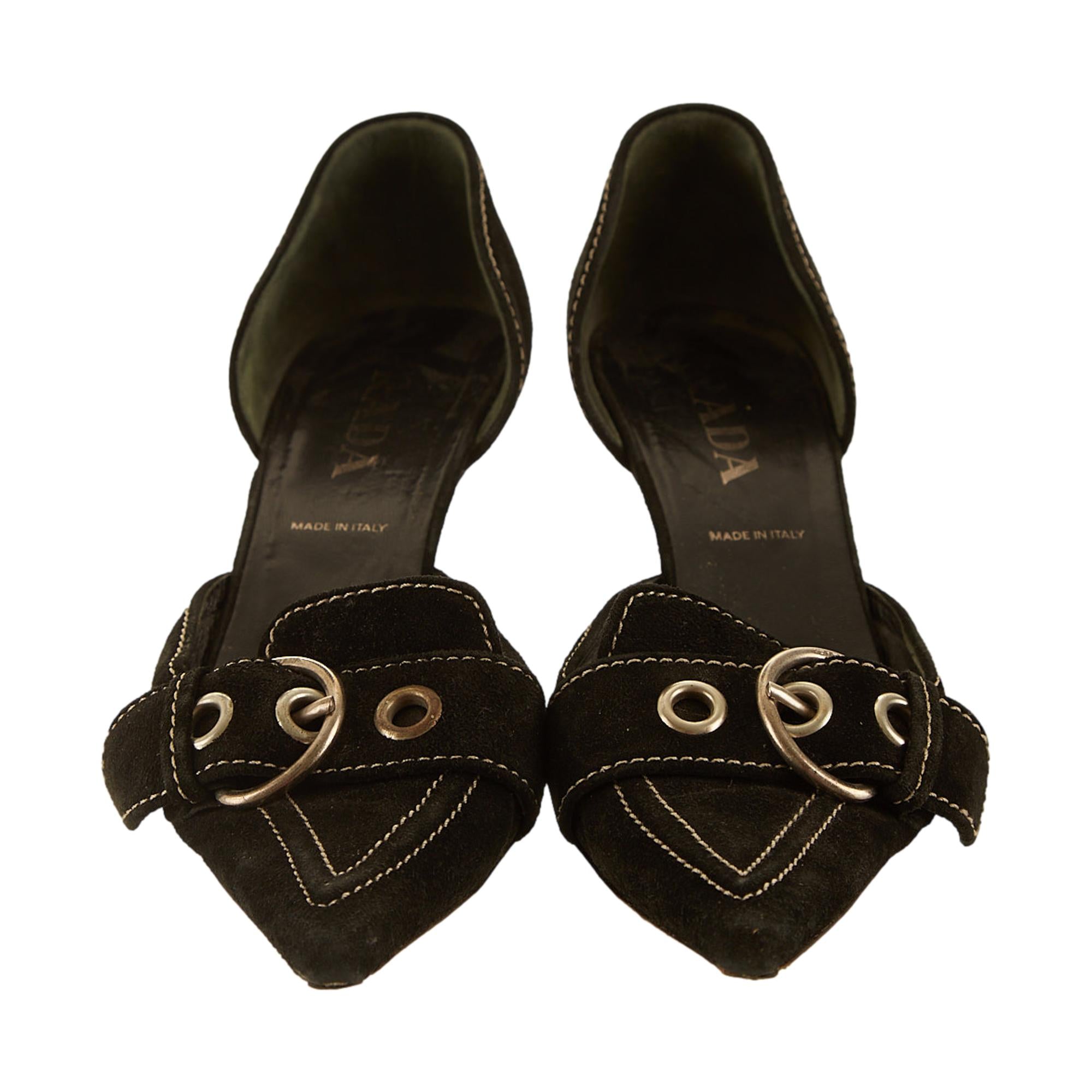 Prada Black Suede Buckle Heels – Treasures of NYC