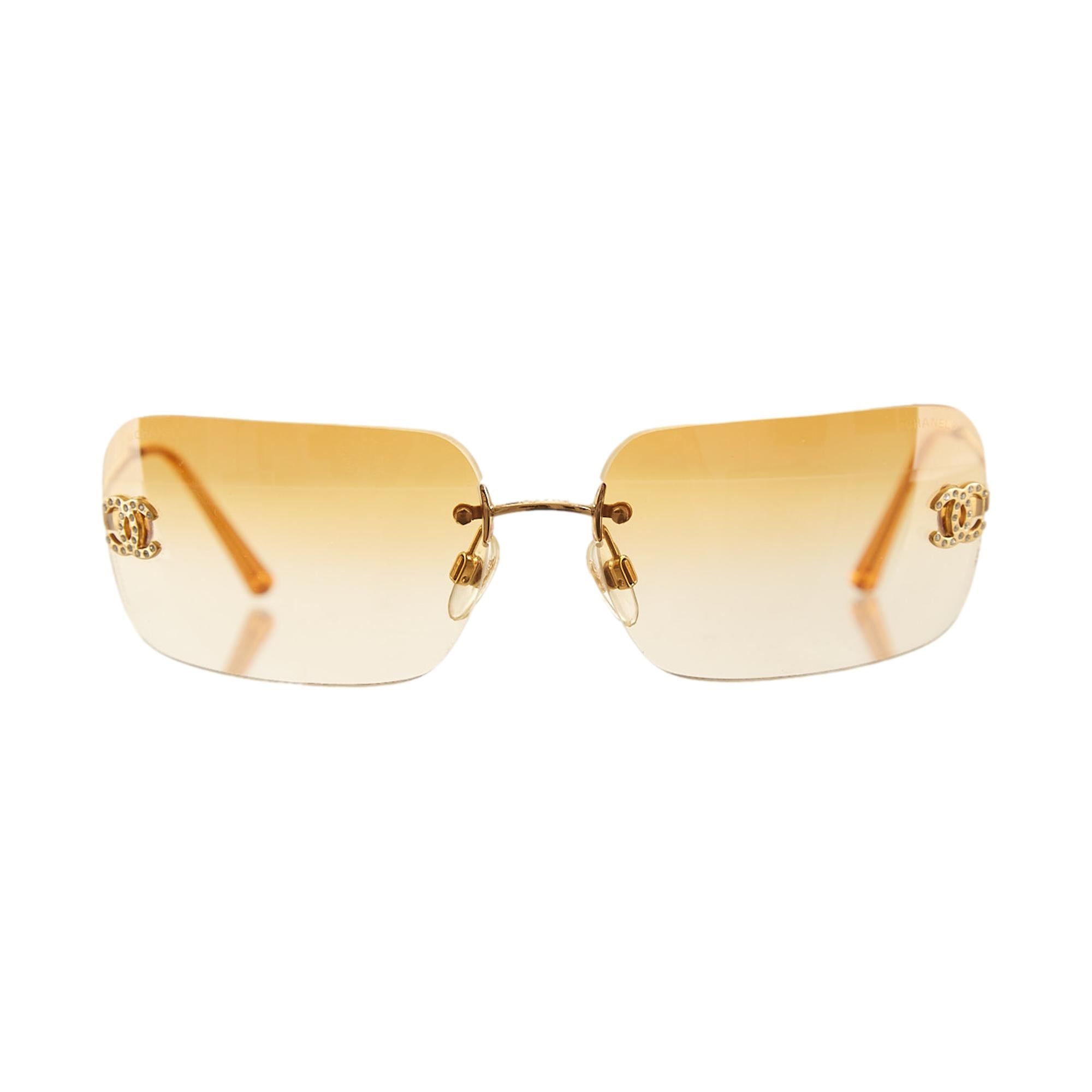 Chanel Orange Rhinestone Logo Rimless Sunglasses – Treasures of NYC