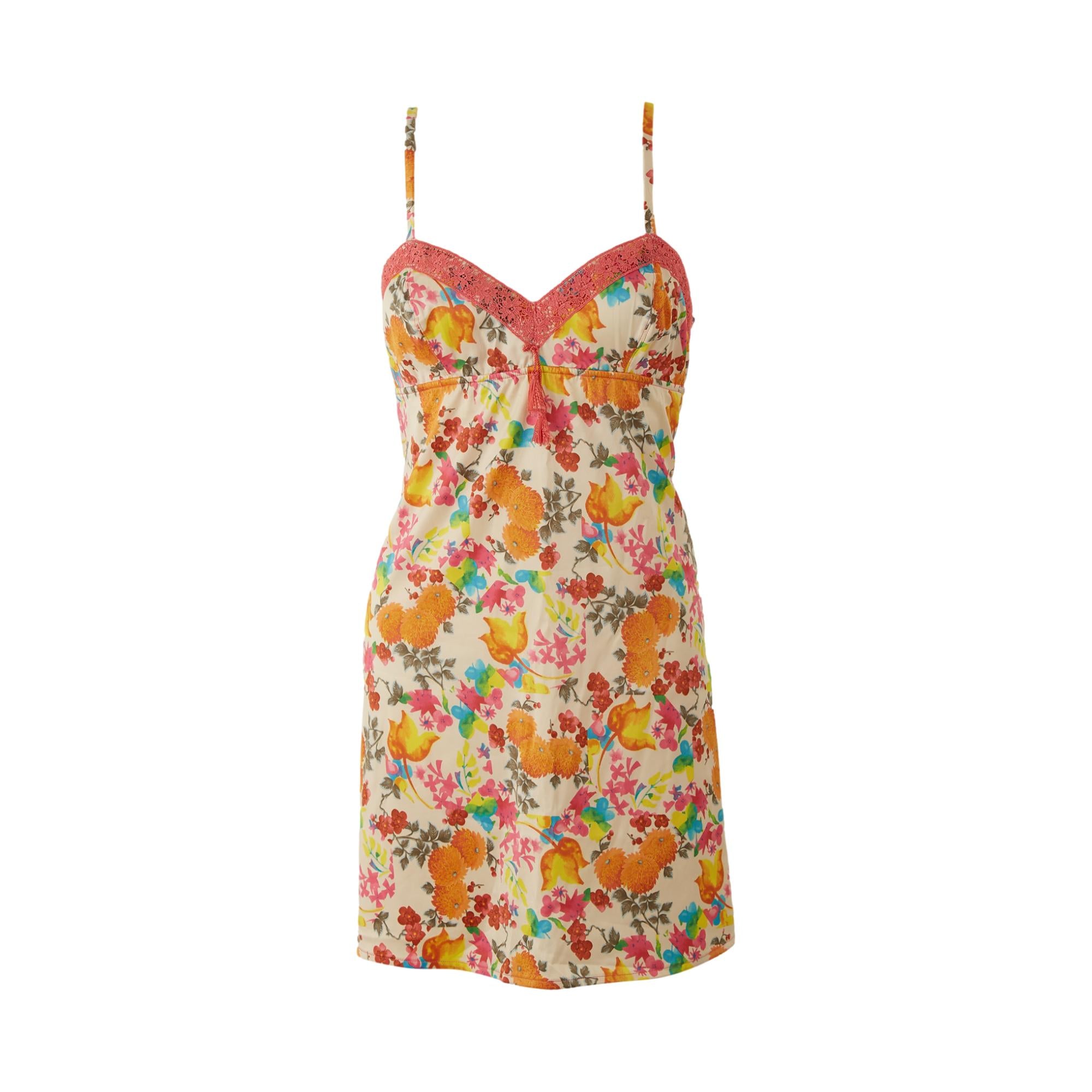 christian dior multicolor floral print silk slip dress s Christian Dior by John Galliano 2000 Purple Silk Floral Slip Mini Dress