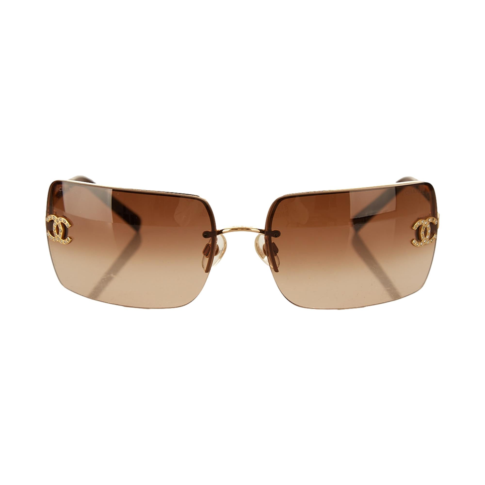 Chanel Brown Rhinestone Logo Rectangle Sunglasses – Treasures of NYC