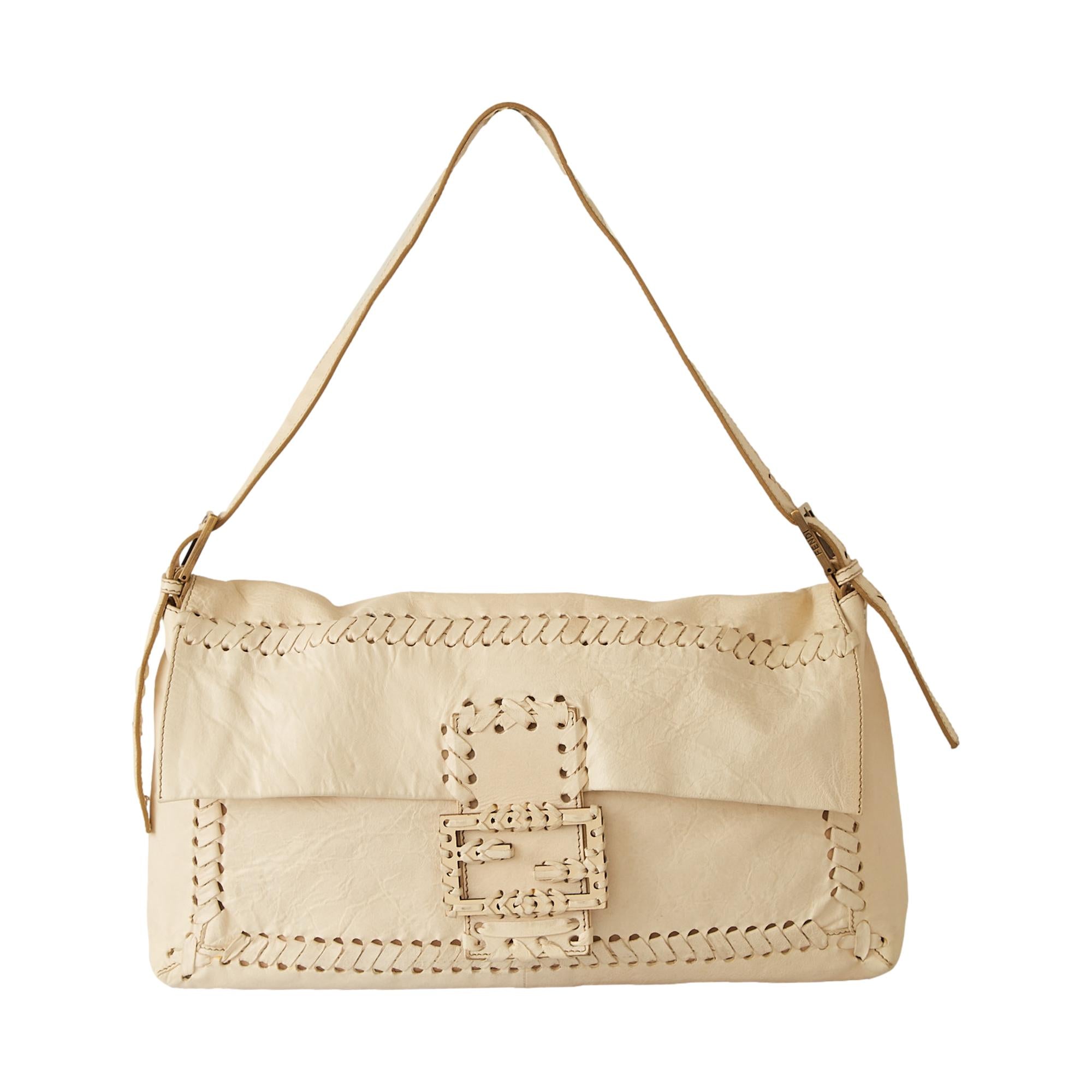 Fendi White Jumbo Whipstitch Baguette Treasures of NYC