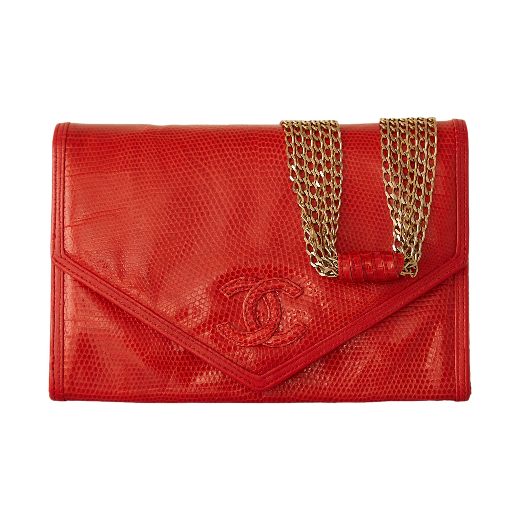 Chanel Red Lizard Chain Flap Bag Treasures of NYC