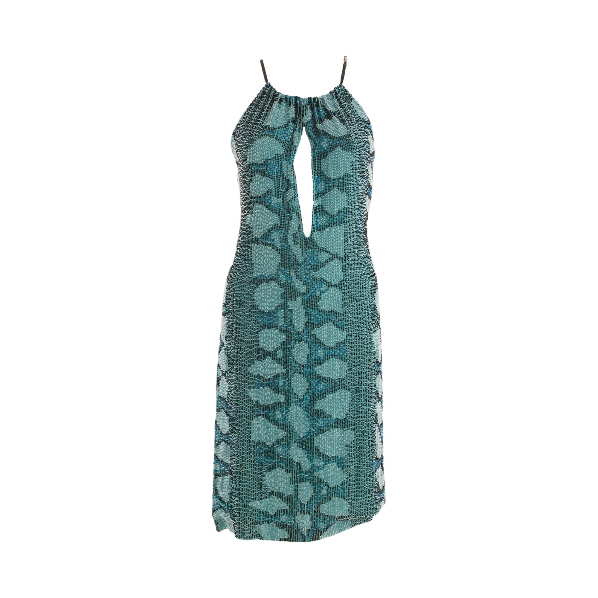 gucci beaded dress Gucci Turquoise Beaded Dress
