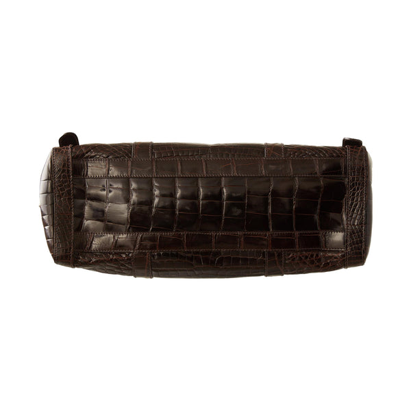 Prada Brown Croc Embossed Jumbo Shoulder Bag
