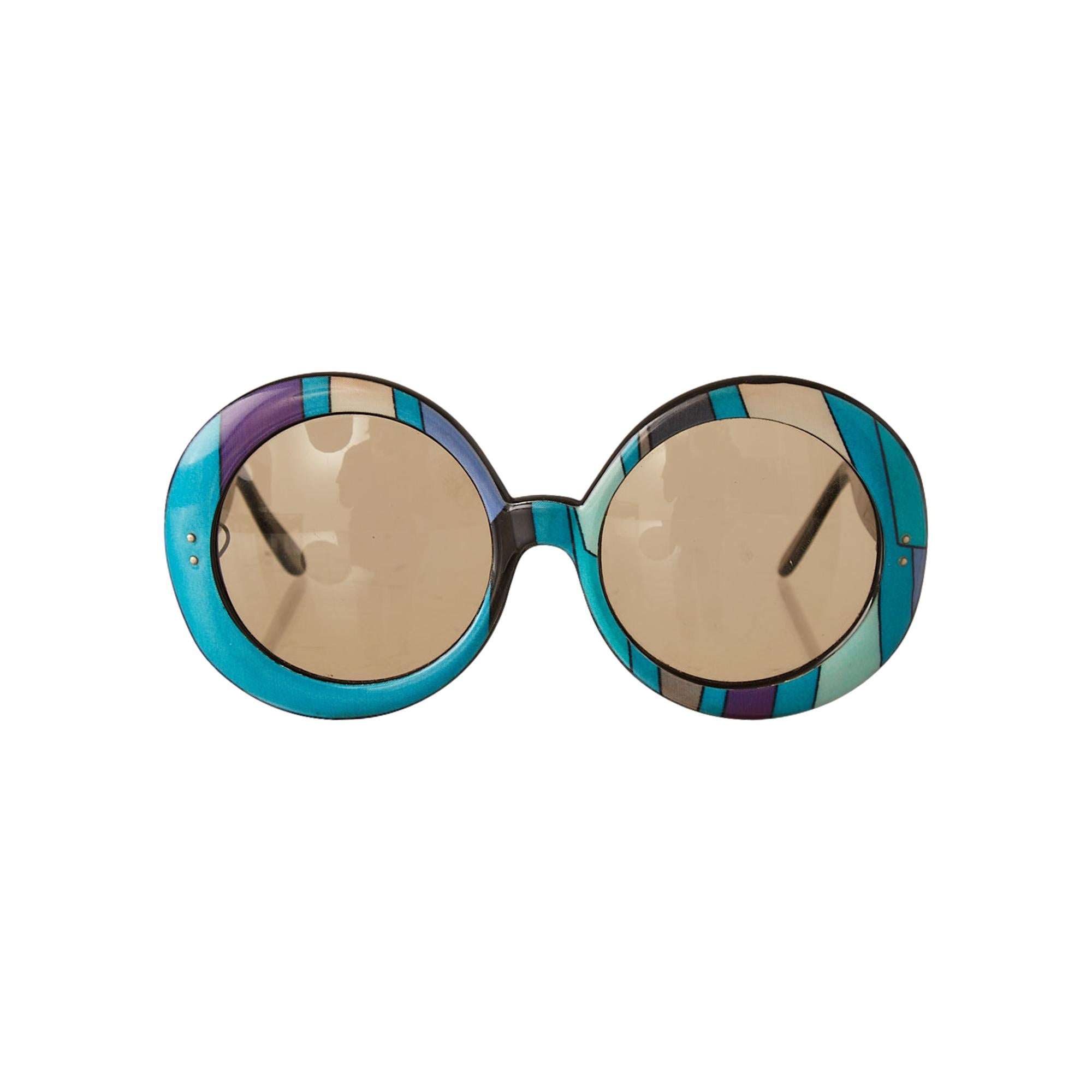 Pucci Turquoise Print Jumbo Round Sunglasses – Treasures of NYC display picture 1