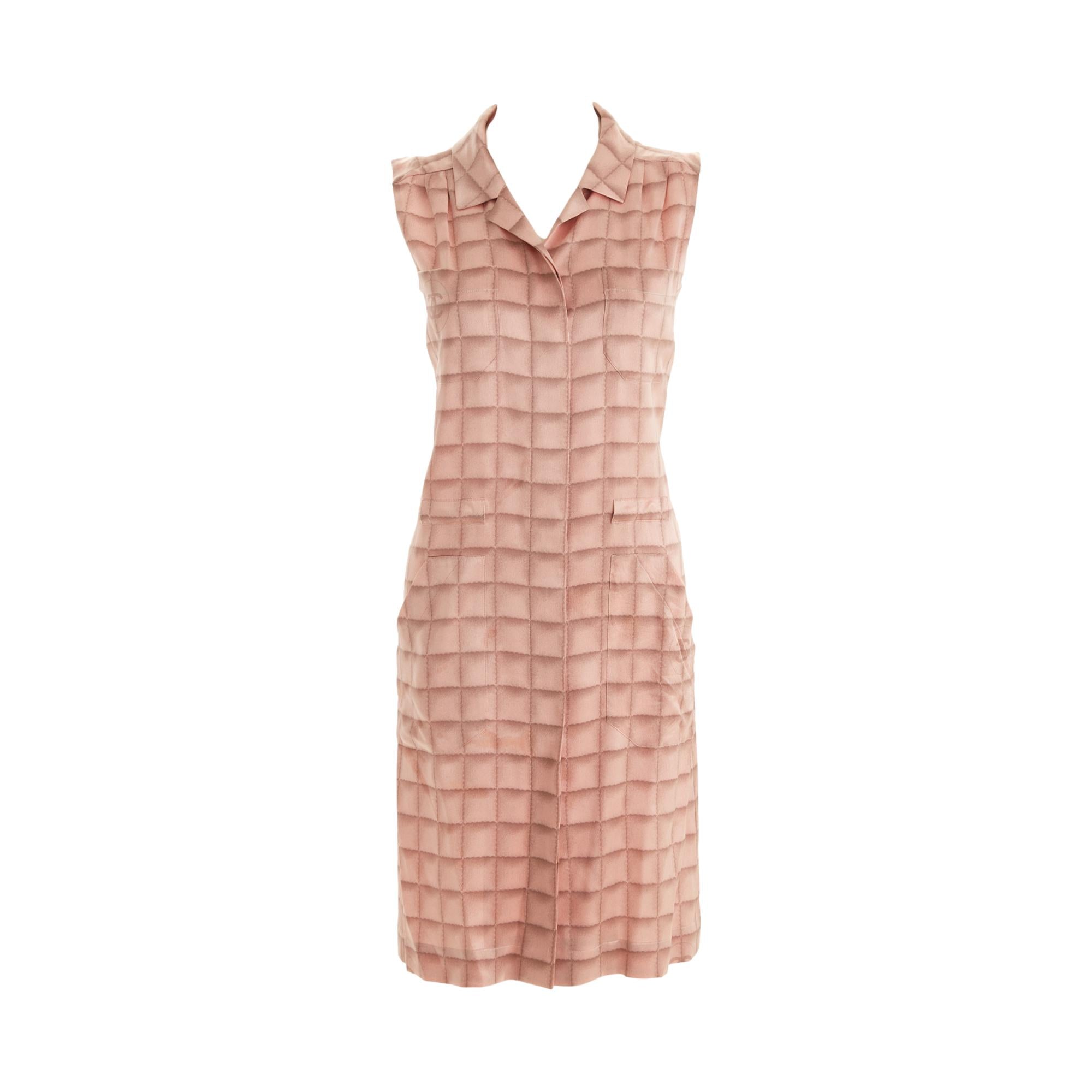 pink chanel mini dress Chanel Pink Logo Button Down Dress