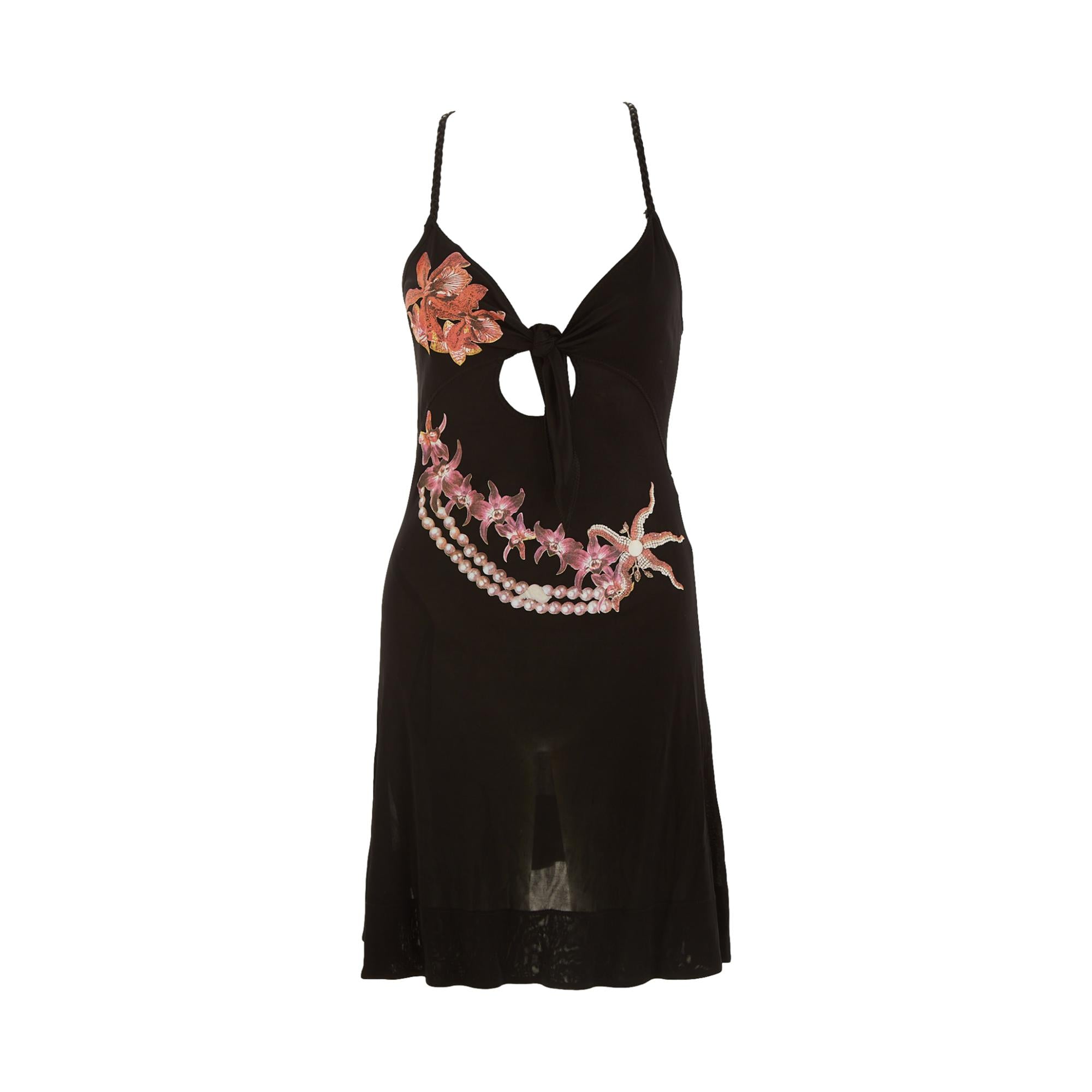 Roberto Cavalli Black Pearl + Floral Mini Dress Treasures of NYC Roberto Cavalli Black Pearl + Floral Mini Dress Treasures of NYC