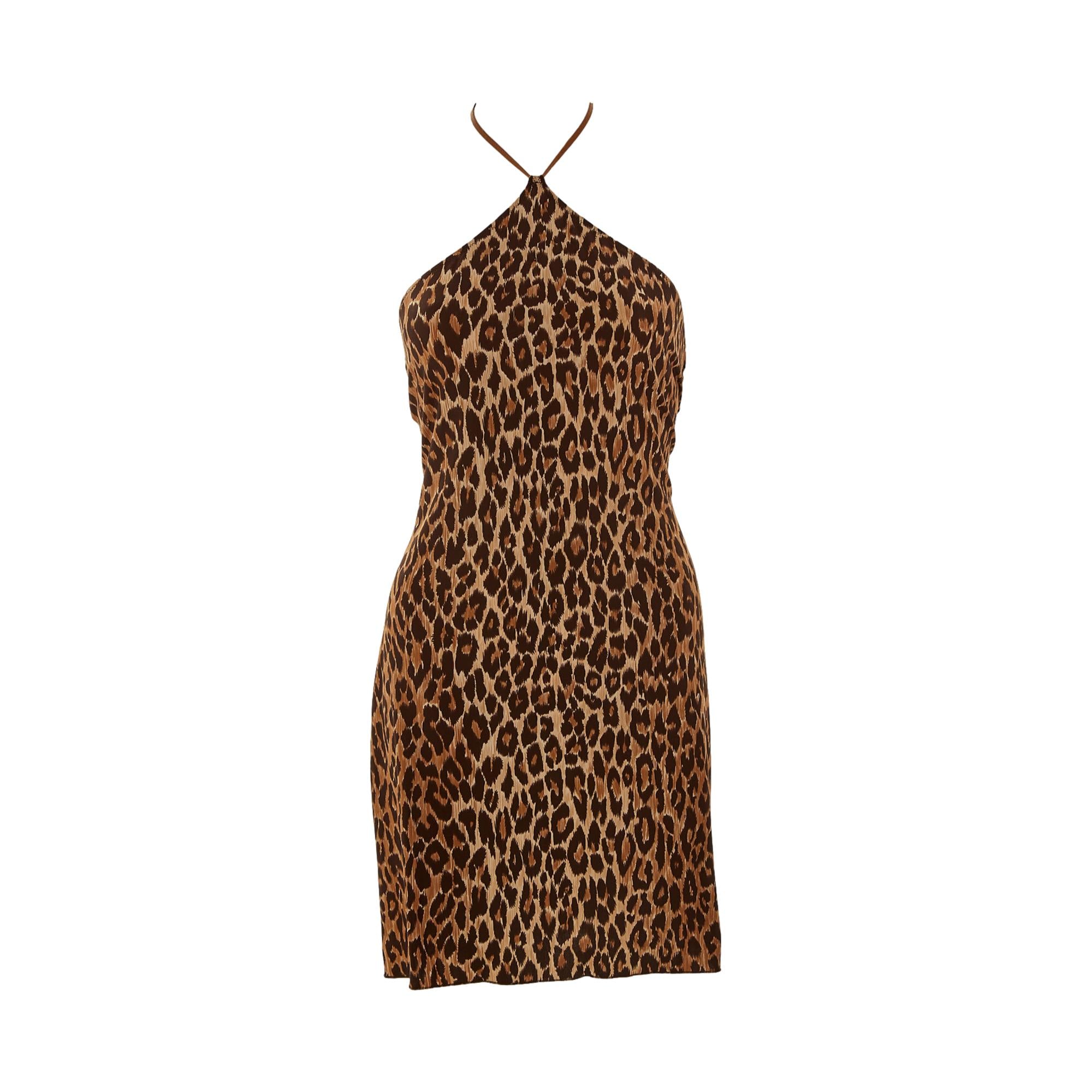 knee length dresses for ladies Dolce & Gabbana Cheetah Print Halter Mini Dress – Treasures of NYC