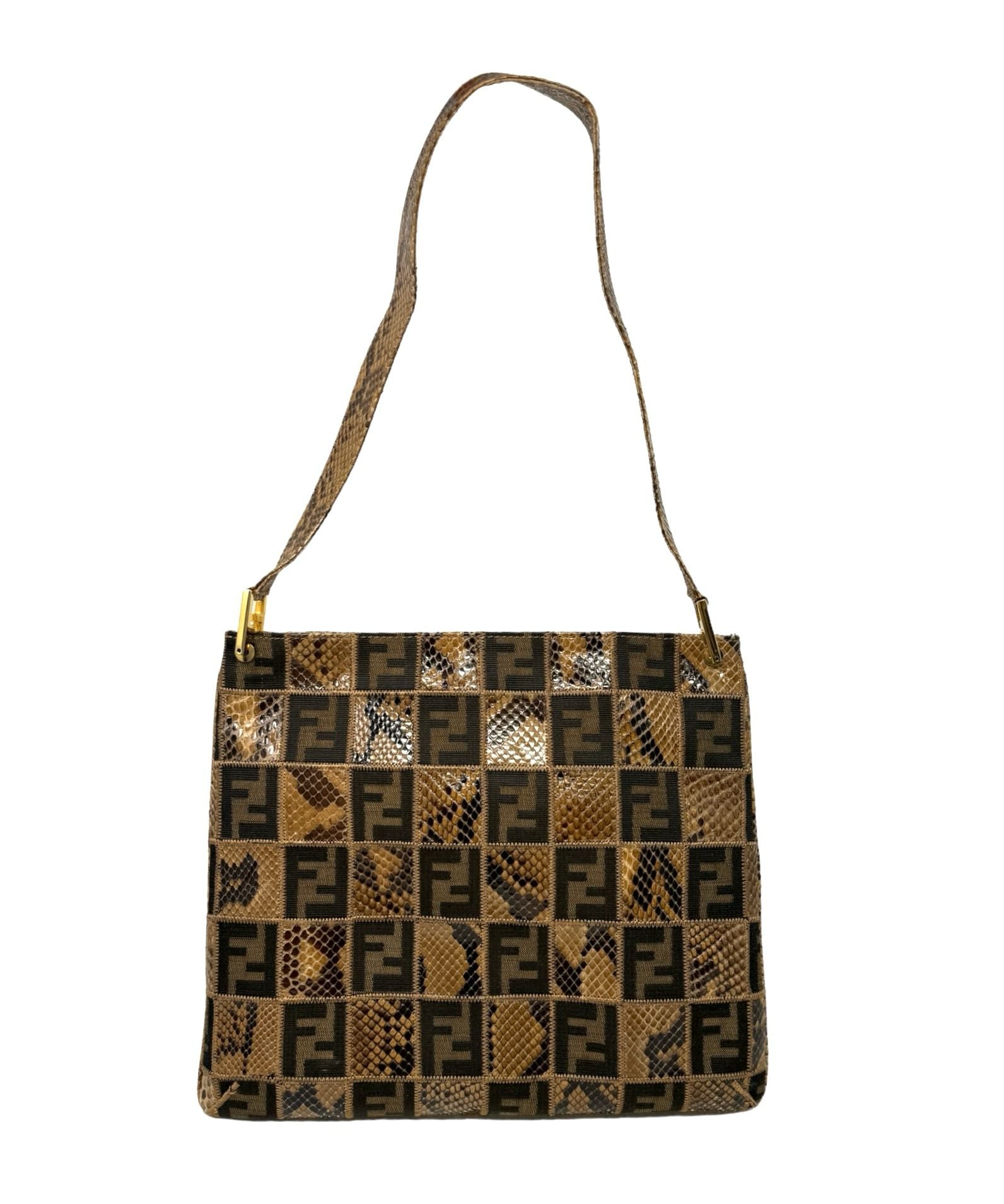 Fendi Checkered Logo Snakeskin Shoulder Bag