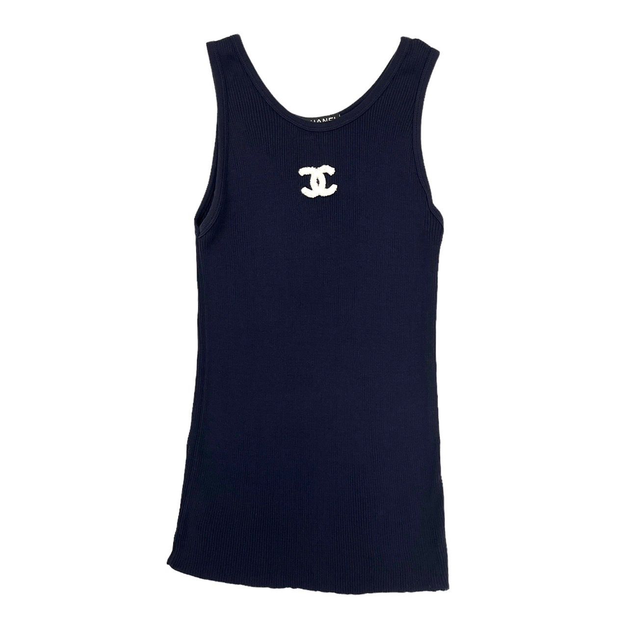ちか　シャネル　CHANEL ネイビー　タンクトップ Chanel Navy Ribbed Tank Top - Treasures of NYC