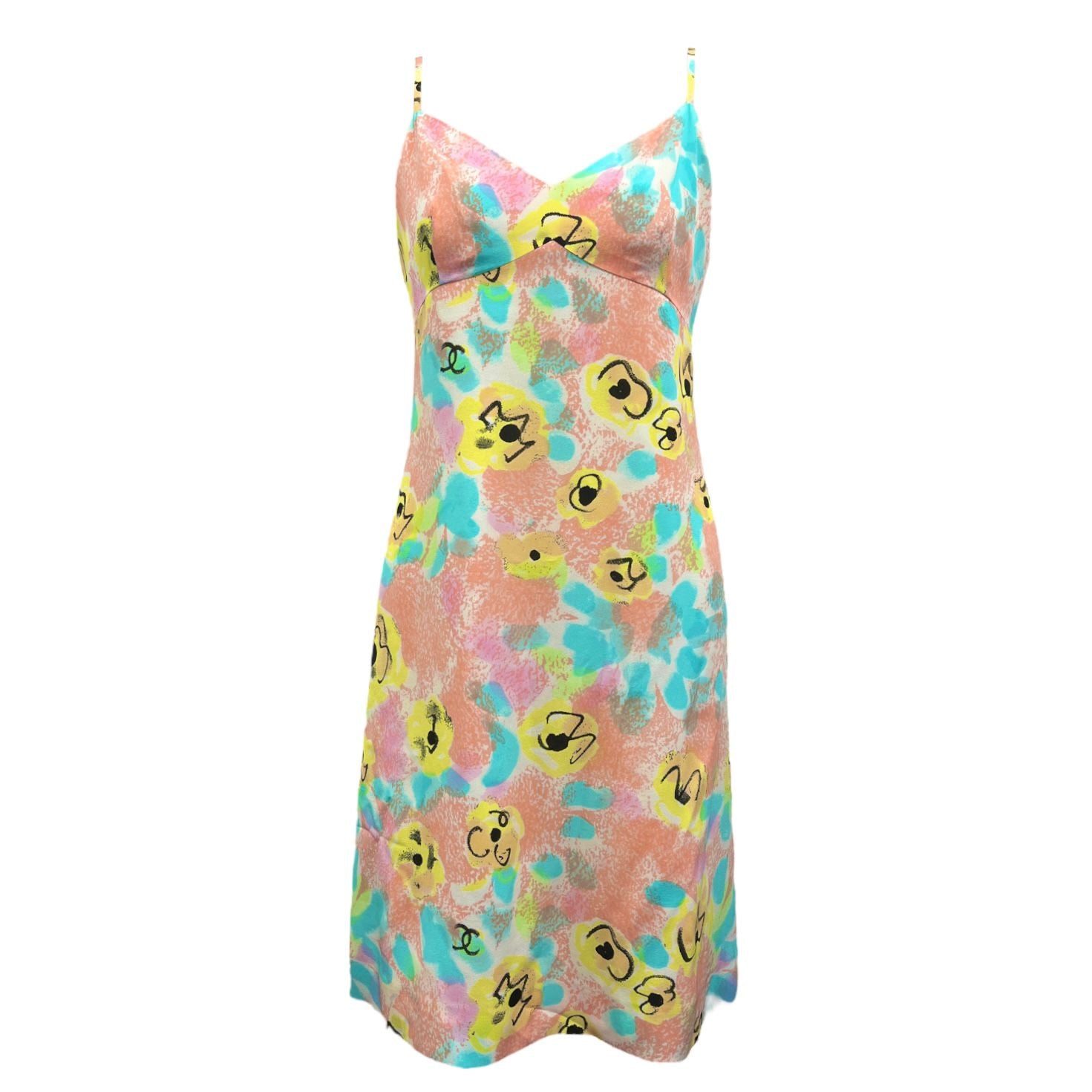 vintage dress chanel Chanel Blue Floral Slip Dress – Treasures of NYC