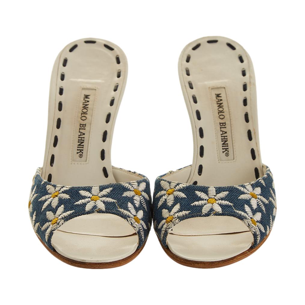 Manolo Blahnik Denim Daisy Heels – Treasures of NYC