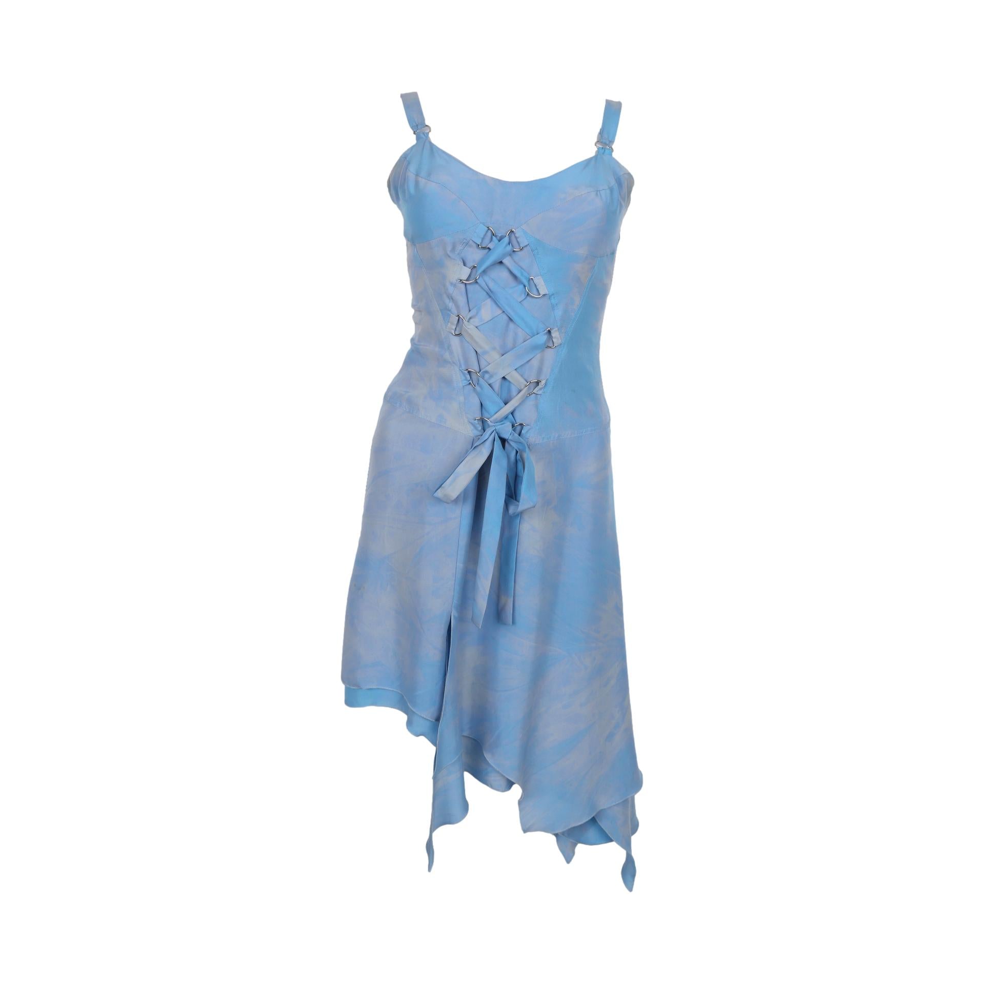 white and dark blue dress Gianni Versace Colorblock Satin Mini Dress