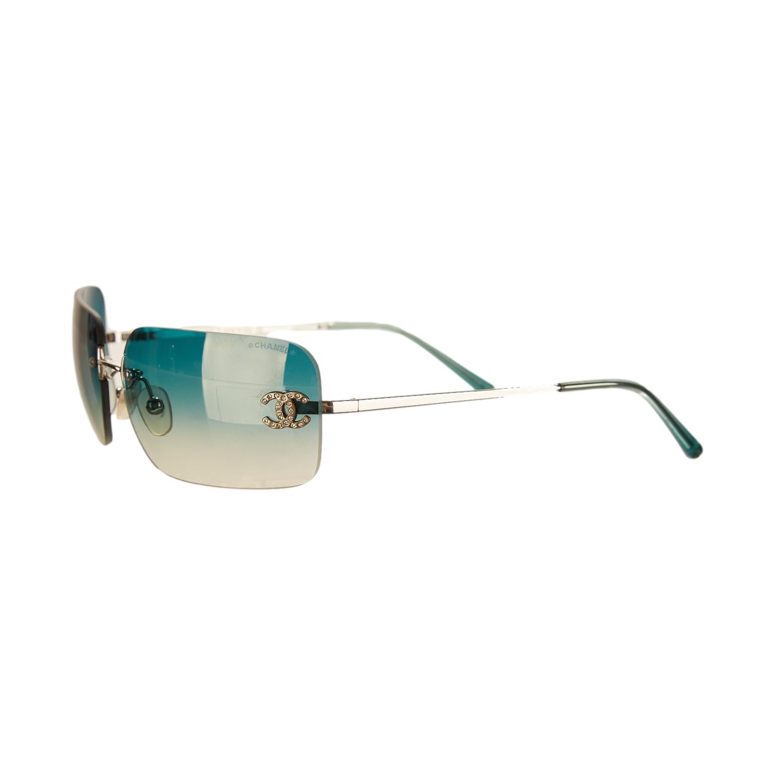Chanel Turquoise Rimless Rhinestone Logo Sunglasses – Treasures of NYC
