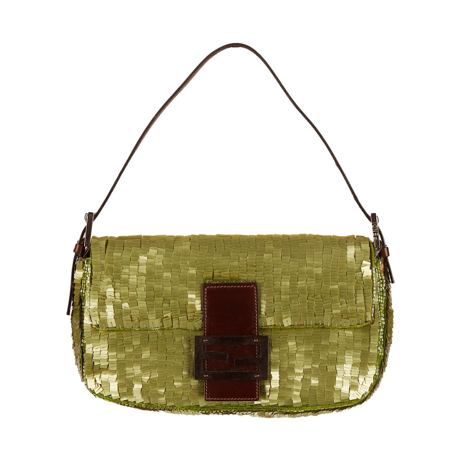 Green sequin fendi baguette Clearance